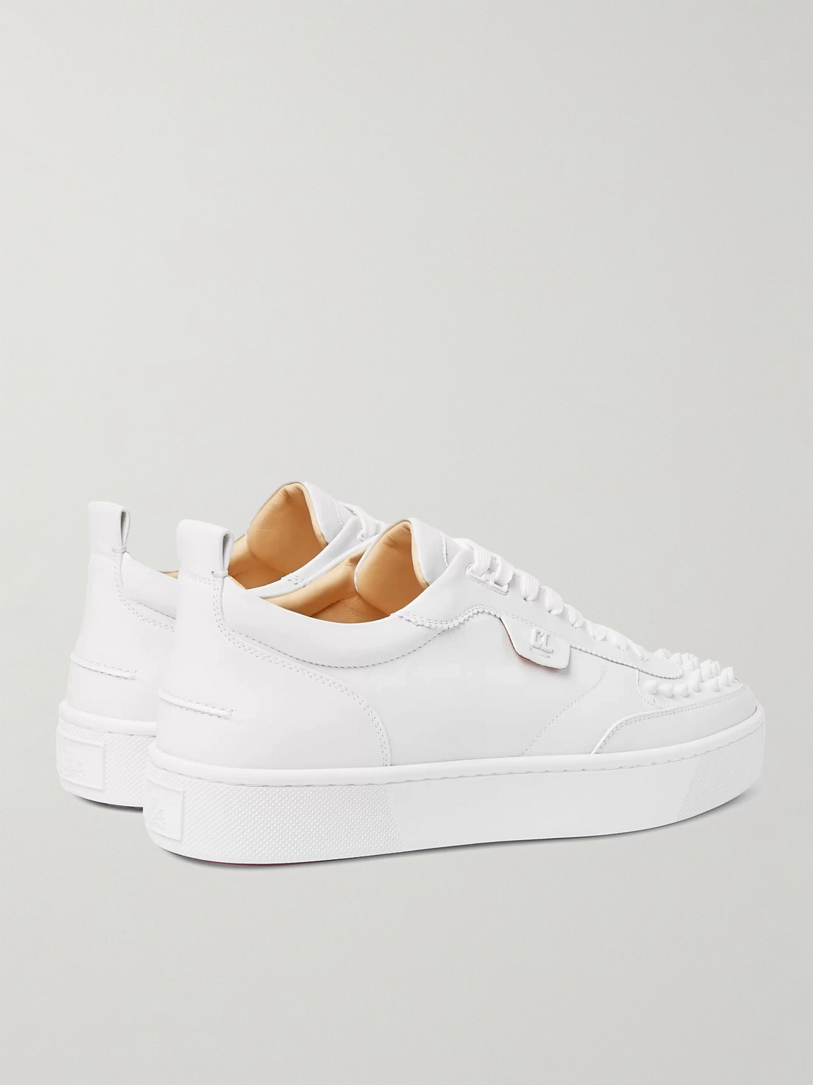 Shop Christian Louboutin Happyrui Spiked Leather Sneakers In White