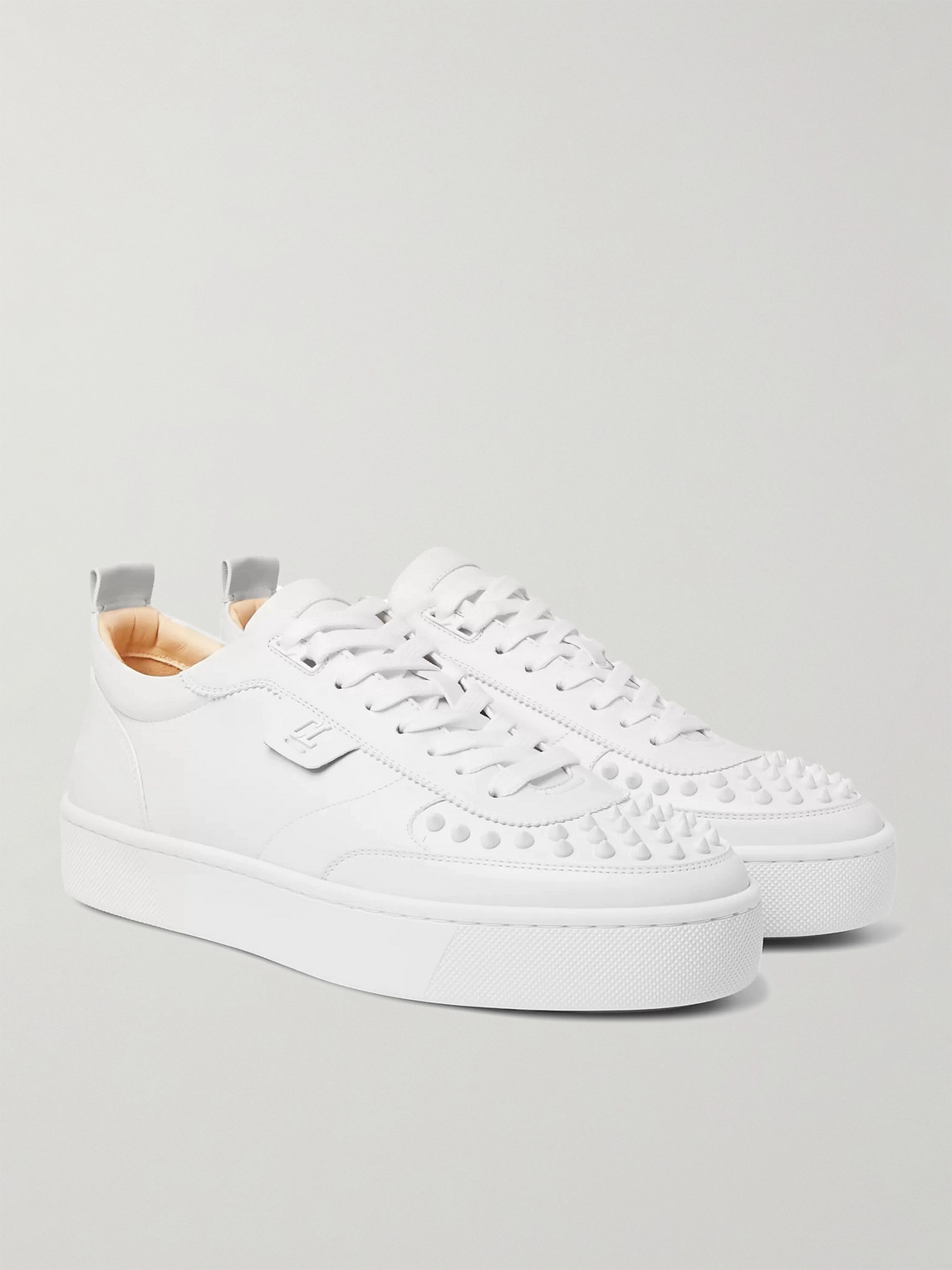 Shop Christian Louboutin Happyrui Spiked Leather Sneakers In White