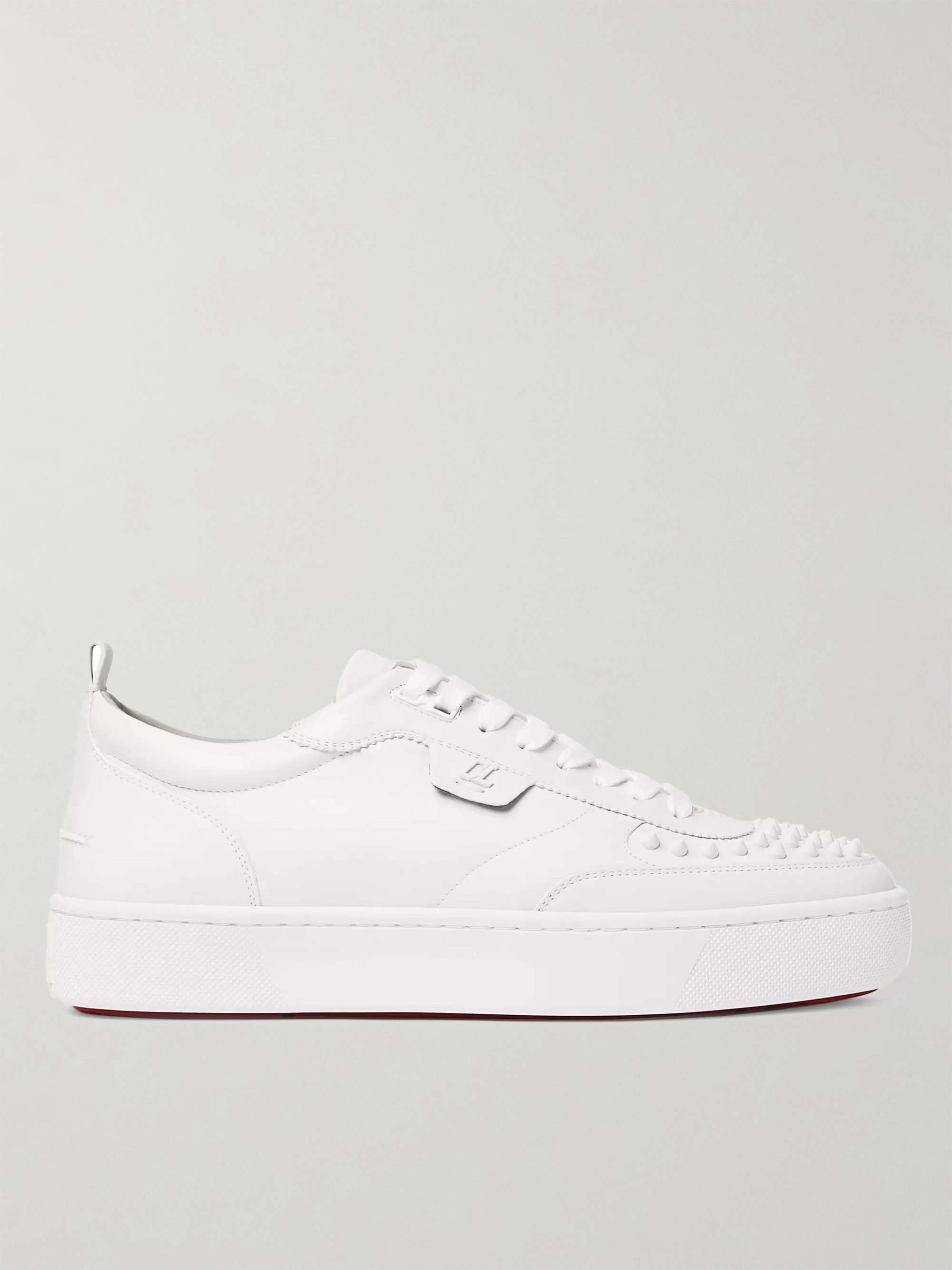 Christian Louboutin Louis Junior Spikes Rubber-Trimmed Mesh and Suede Sneakers - Men - White Suede Shoes - EU 40