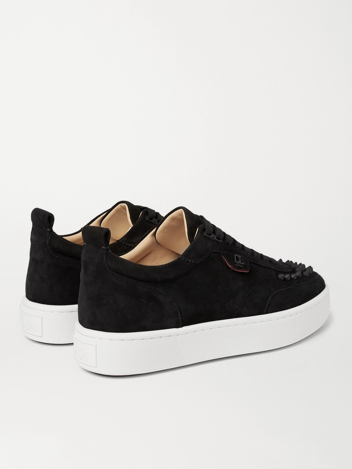 Shop Christian Louboutin Happyrui Spiked Suede Sneakers In Black