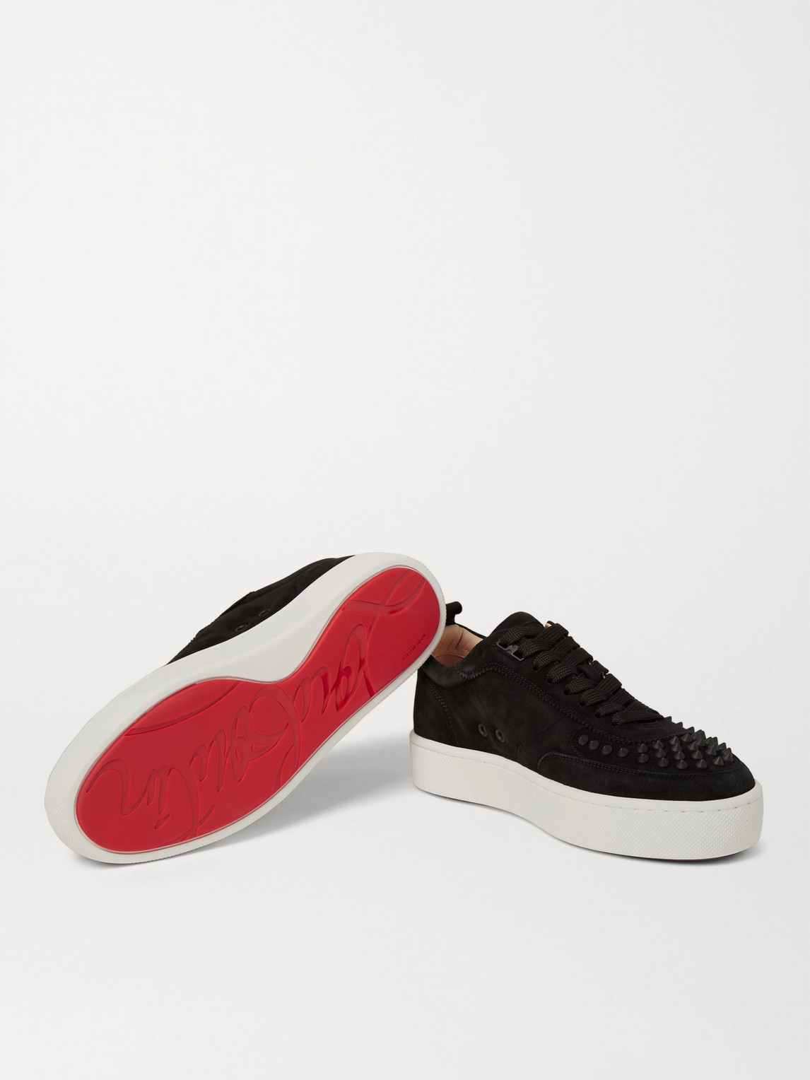 Shop Christian Louboutin Happyrui Spiked Suede Sneakers In Black