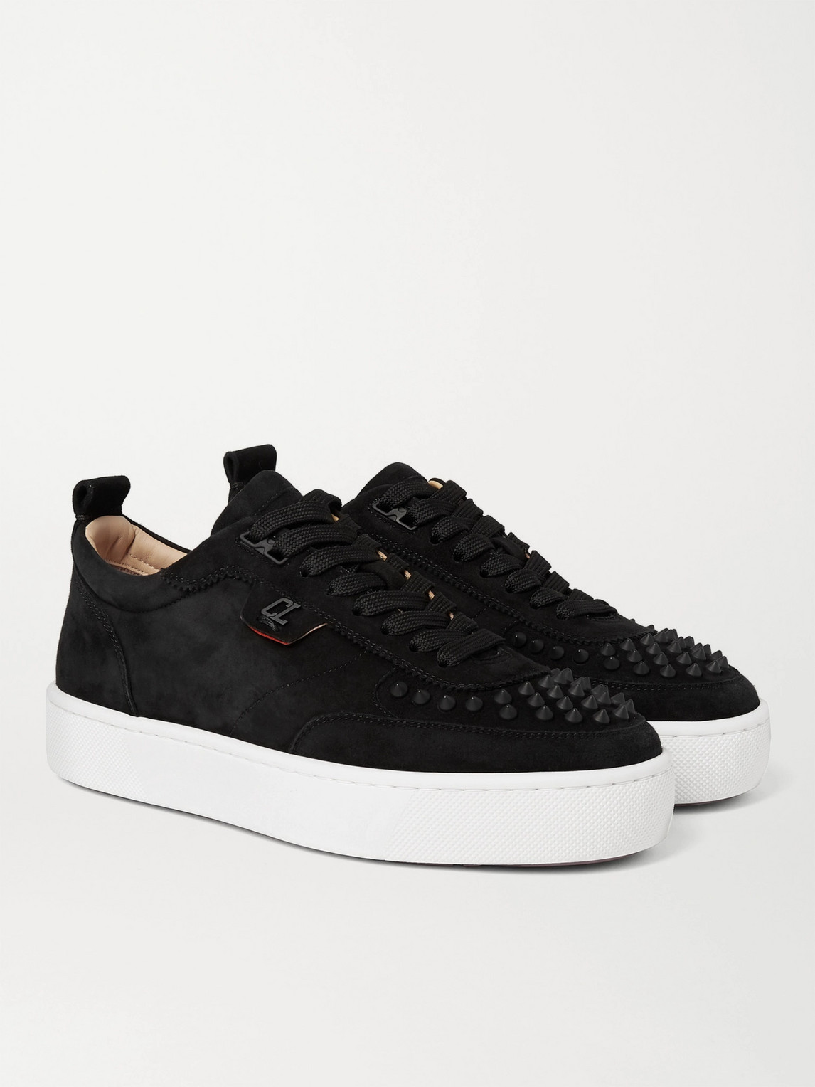 Shop Christian Louboutin Happyrui Spiked Suede Sneakers In Black