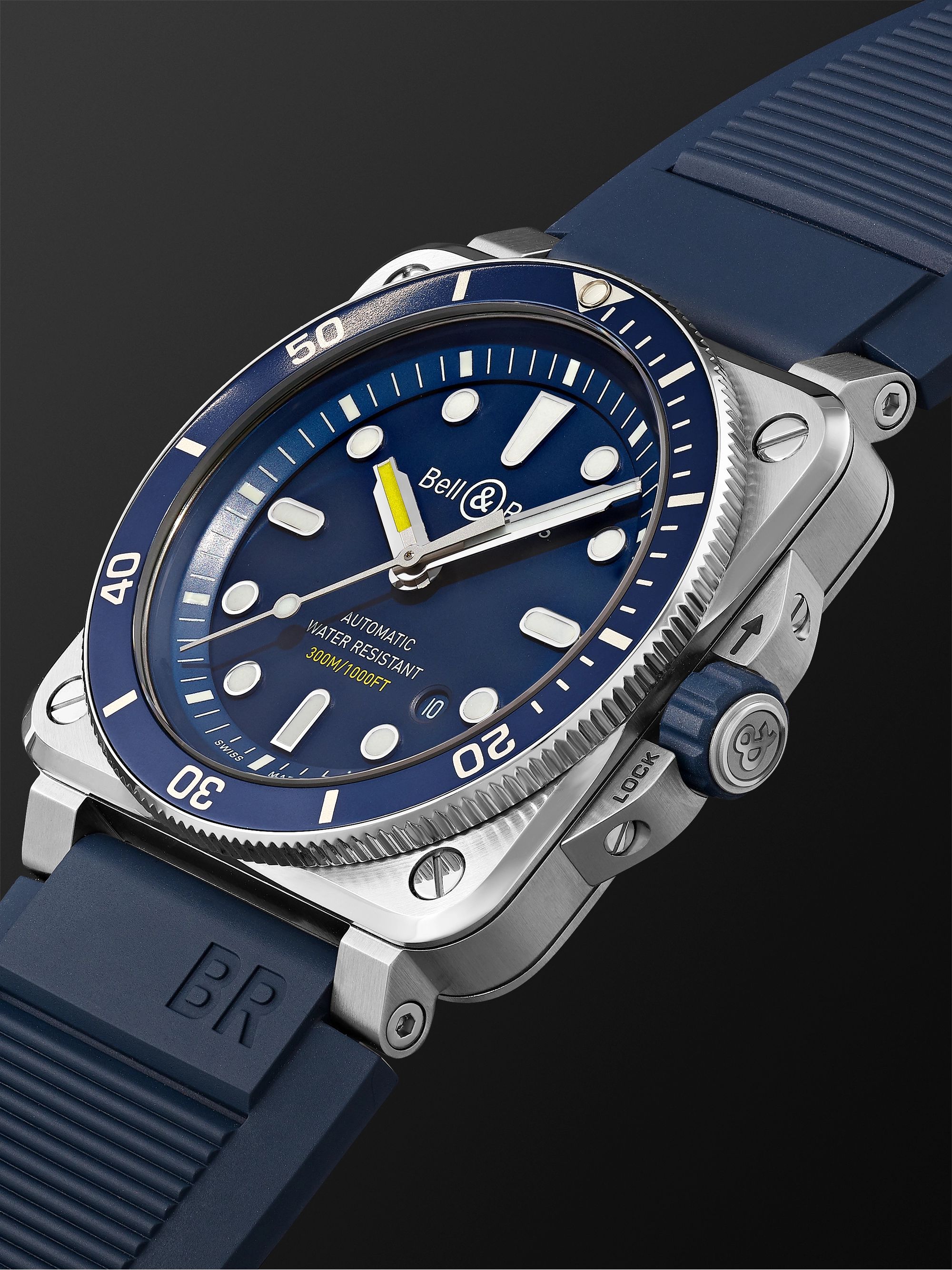 BELL & ROSS BR 03-92 Diver Blue Automatic 42mm Stainless Steel and Rubber Watch, Ref. No. BR0392-D-BU-ST/SRB