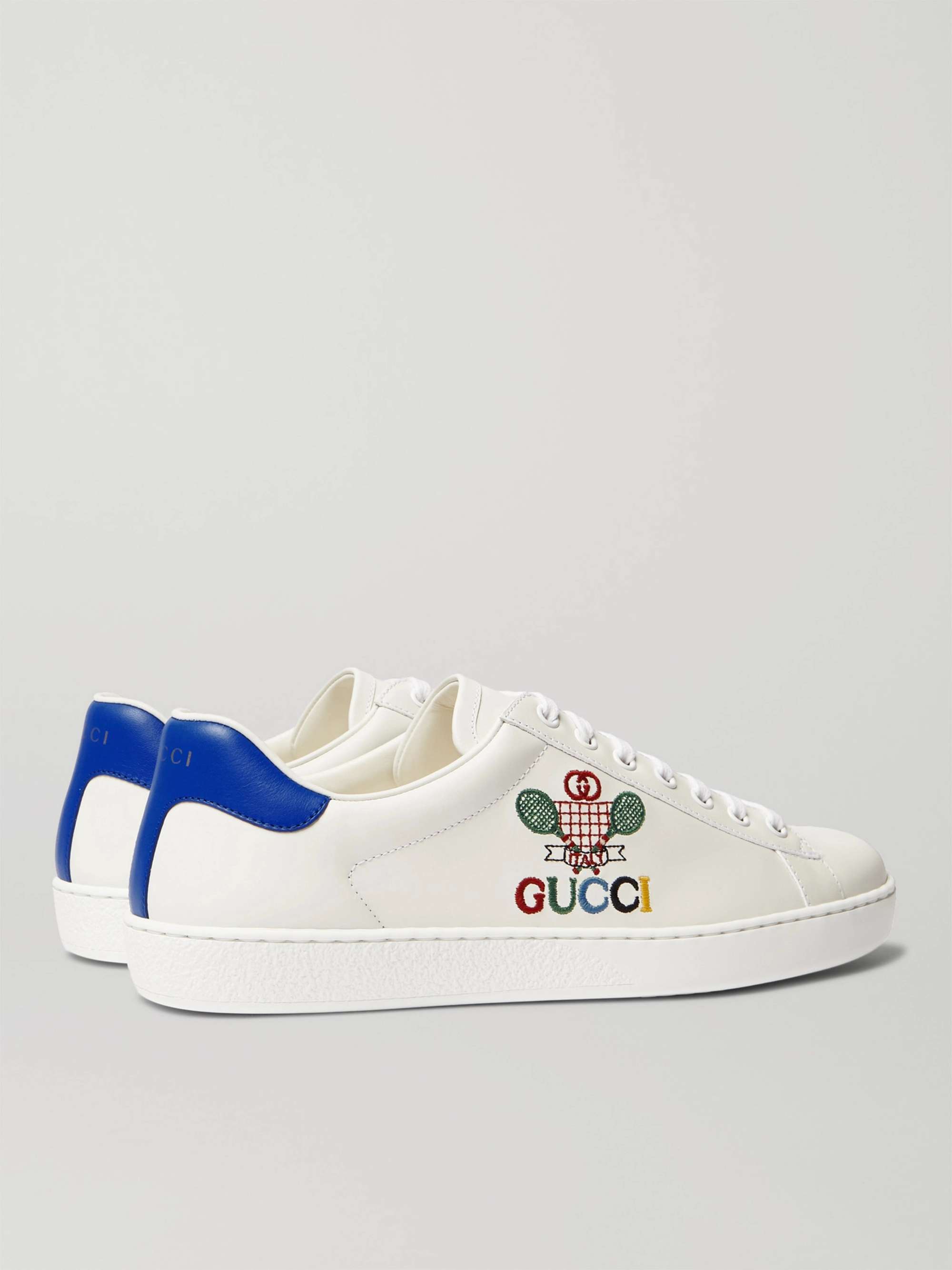 GUCCI New Ace Logo-Embroidered Leather Sneakers