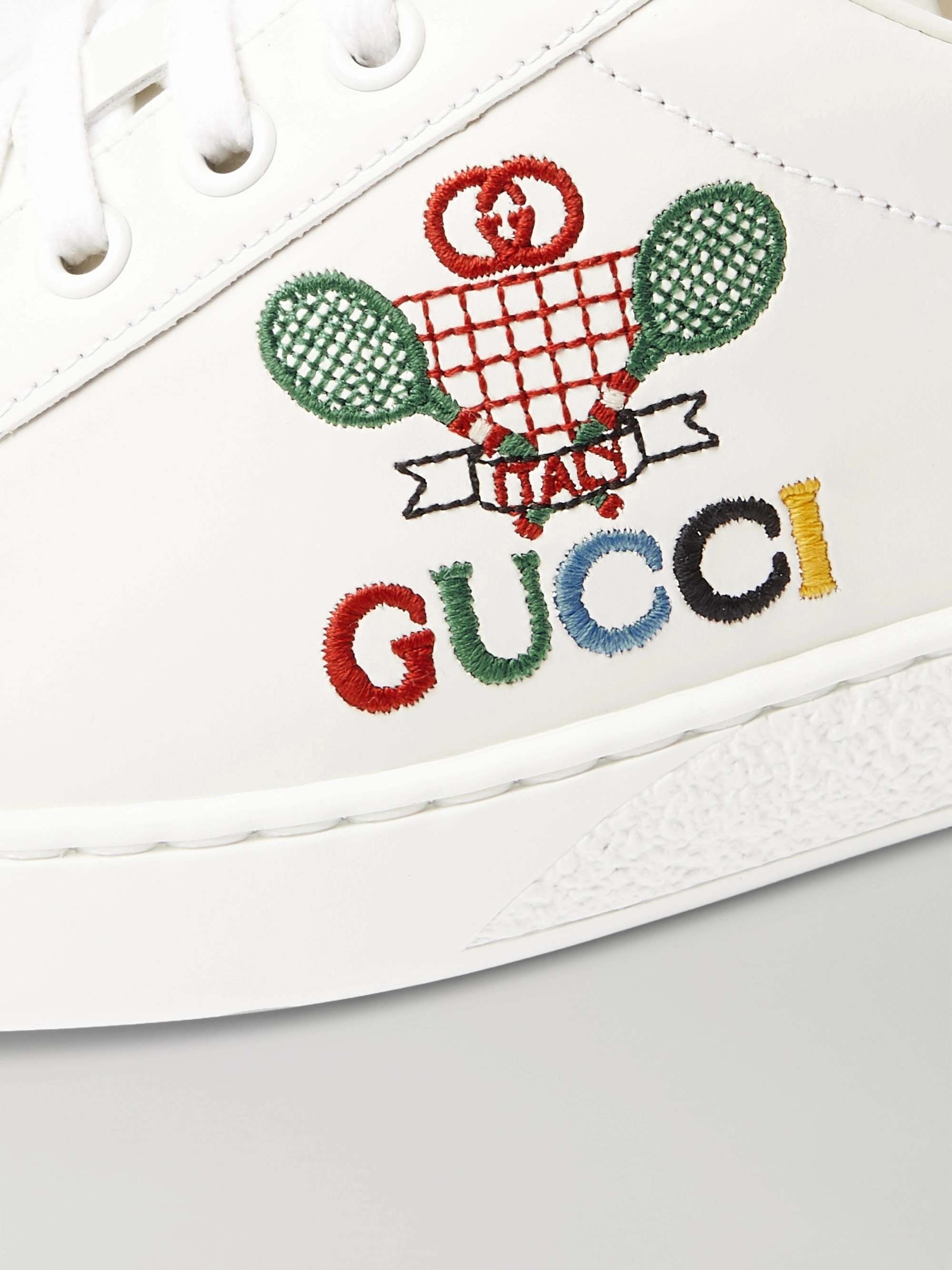 GUCCI New Ace Logo-Embroidered Leather Sneakers