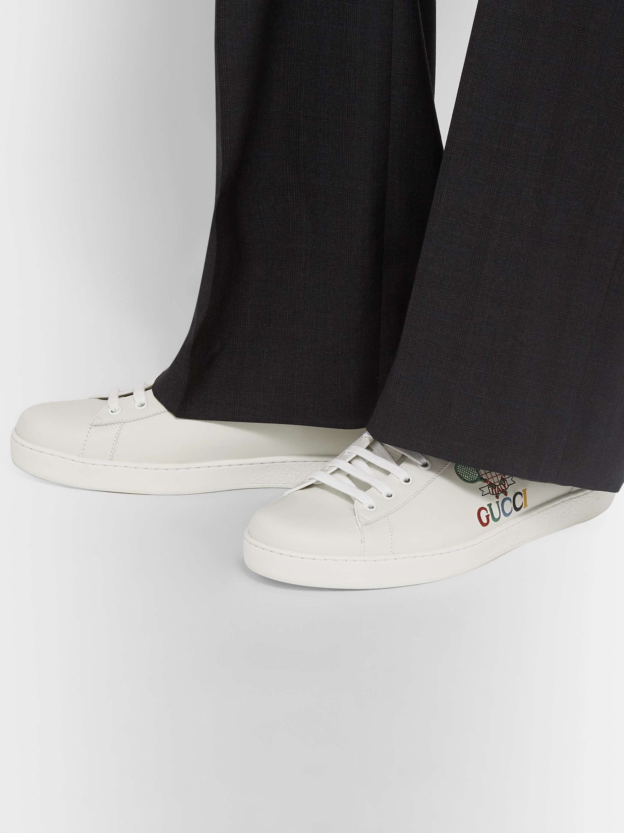 GUCCI New Ace Logo-Embroidered Leather Sneakers