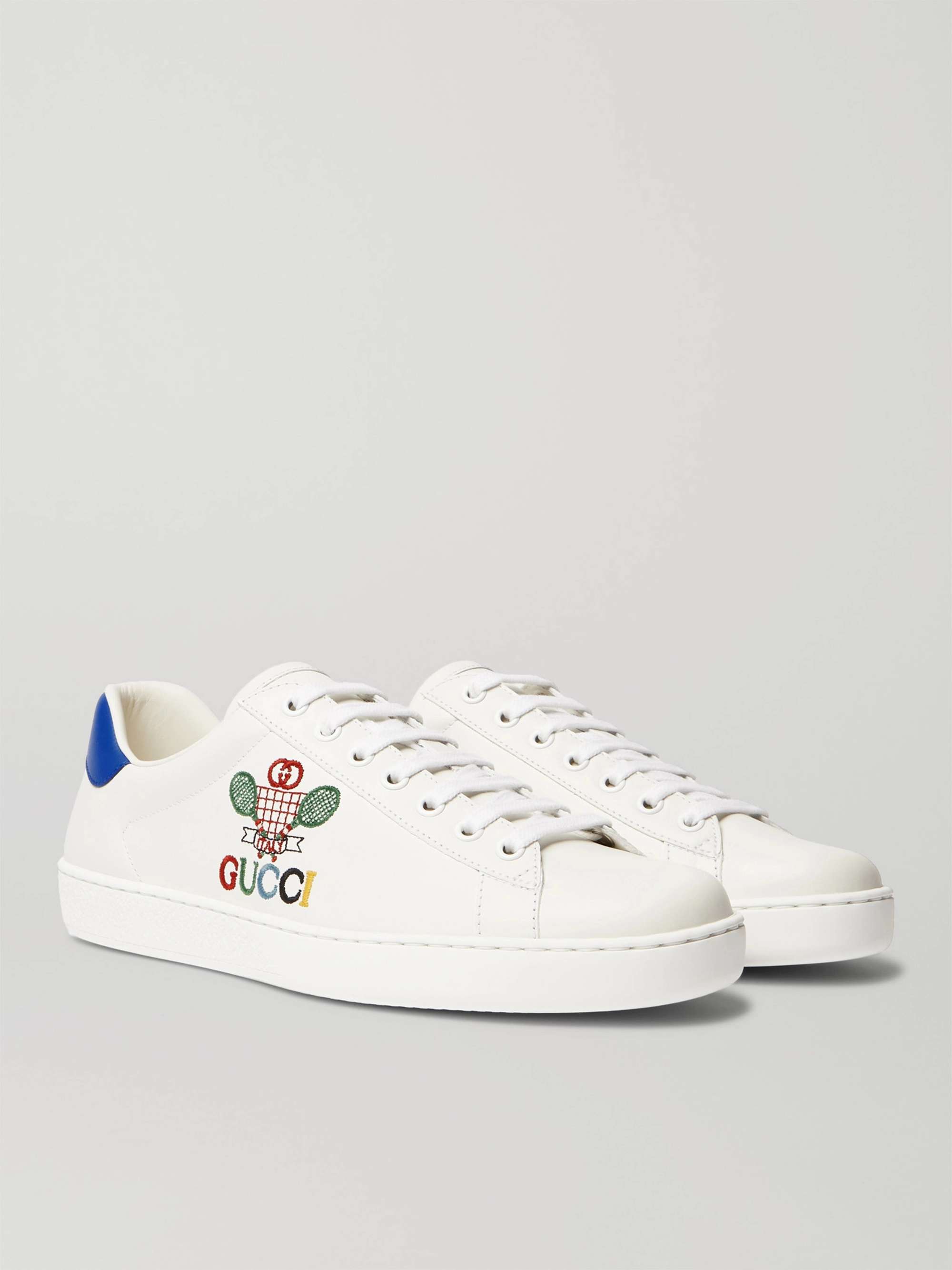 GUCCI New Ace Logo-Embroidered Leather Sneakers