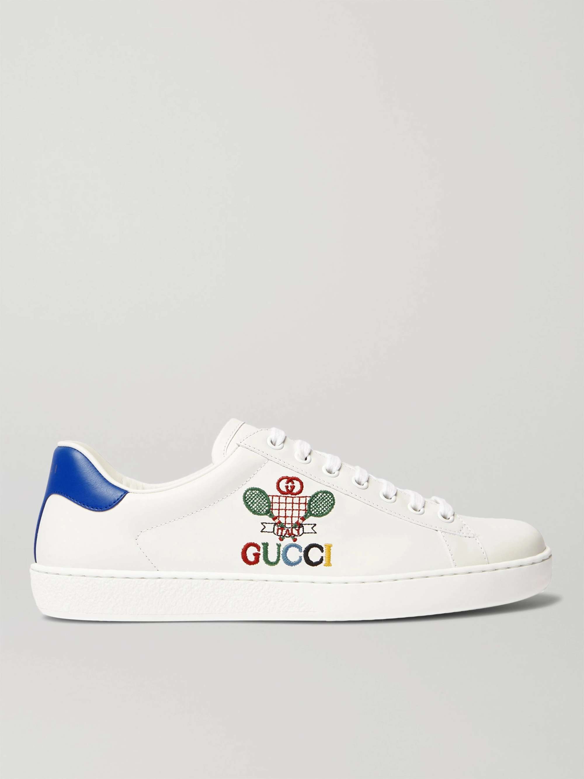 GUCCI New Ace Logo-Embroidered Leather Sneakers