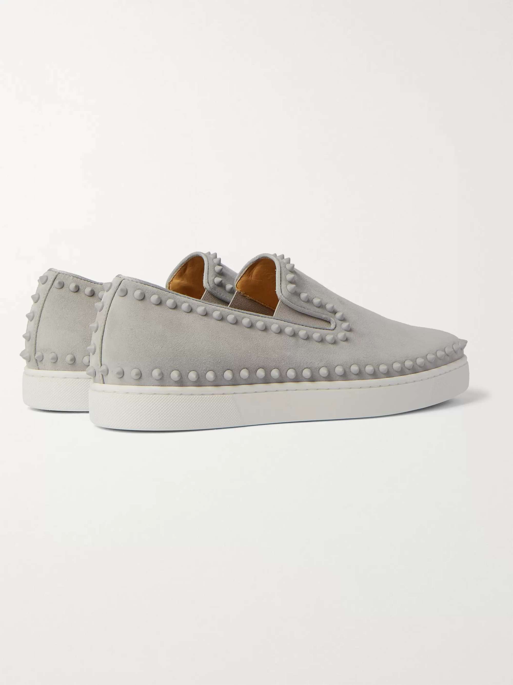 CHRISTIAN LOUBOUTIN Pik Boat Studded Suede Slip-On Sneakers