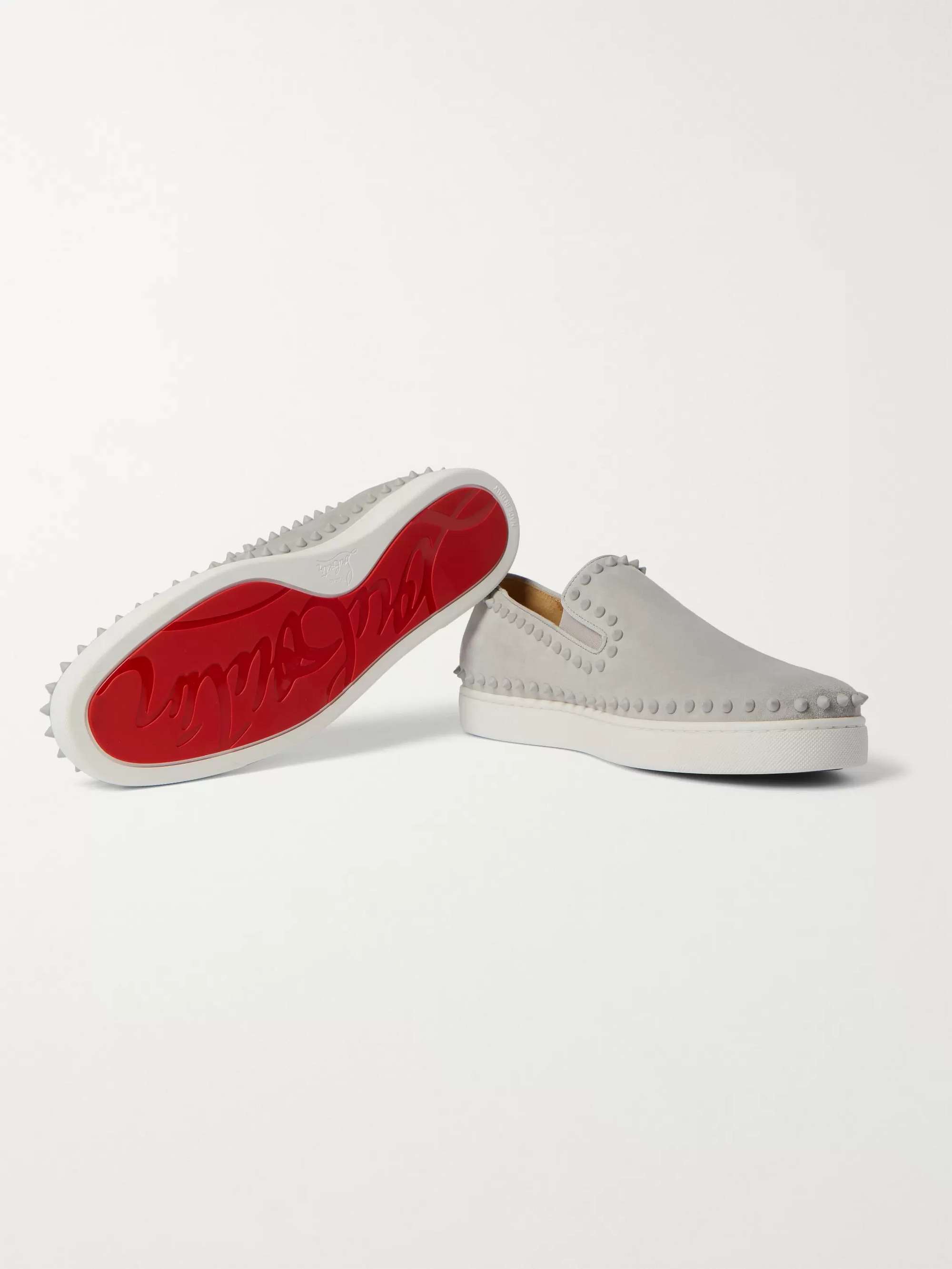 CHRISTIAN LOUBOUTIN Pik Boat Studded Suede Slip-On Sneakers