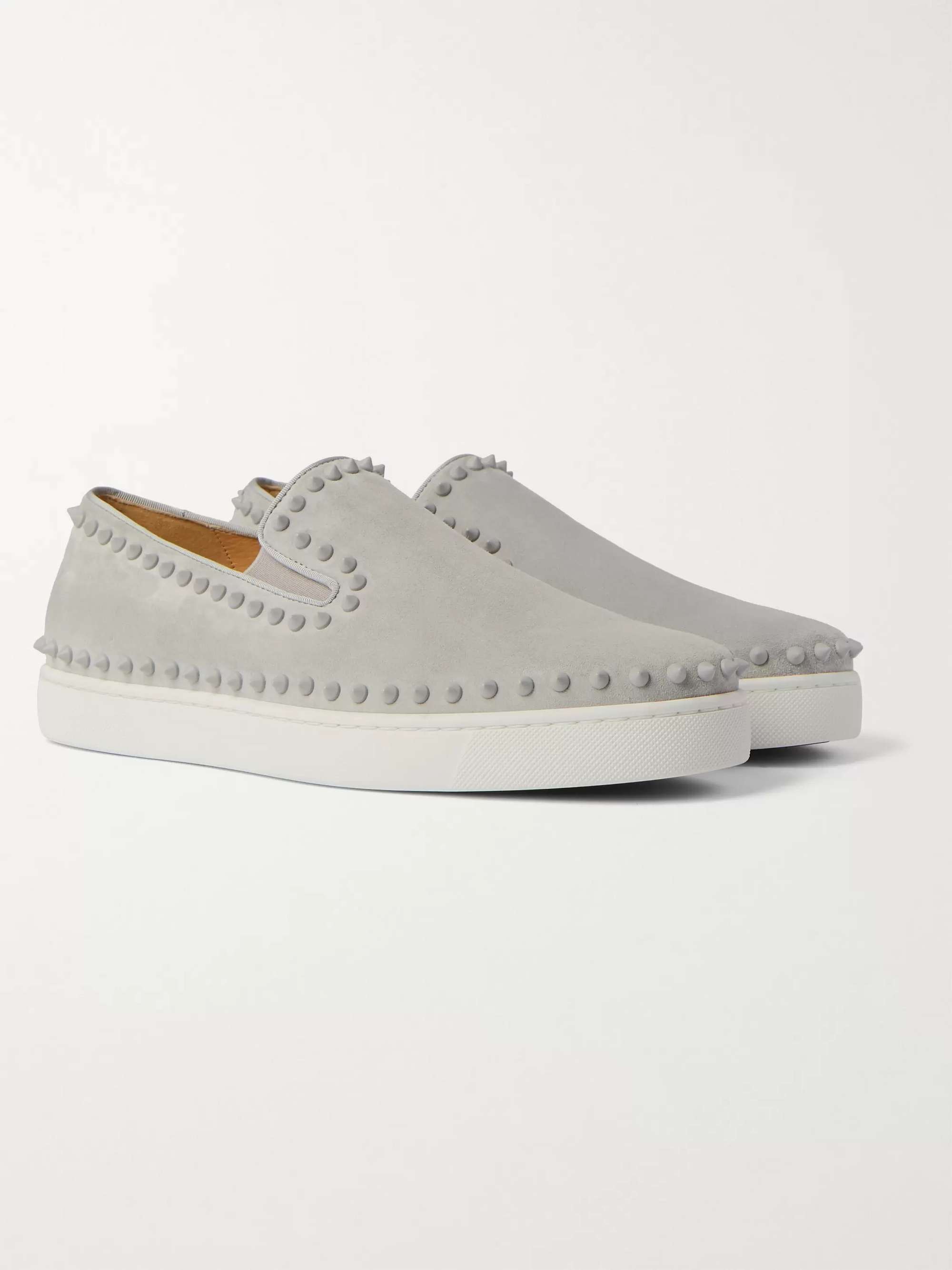 CHRISTIAN LOUBOUTIN Pik Boat Studded Suede Slip-On Sneakers