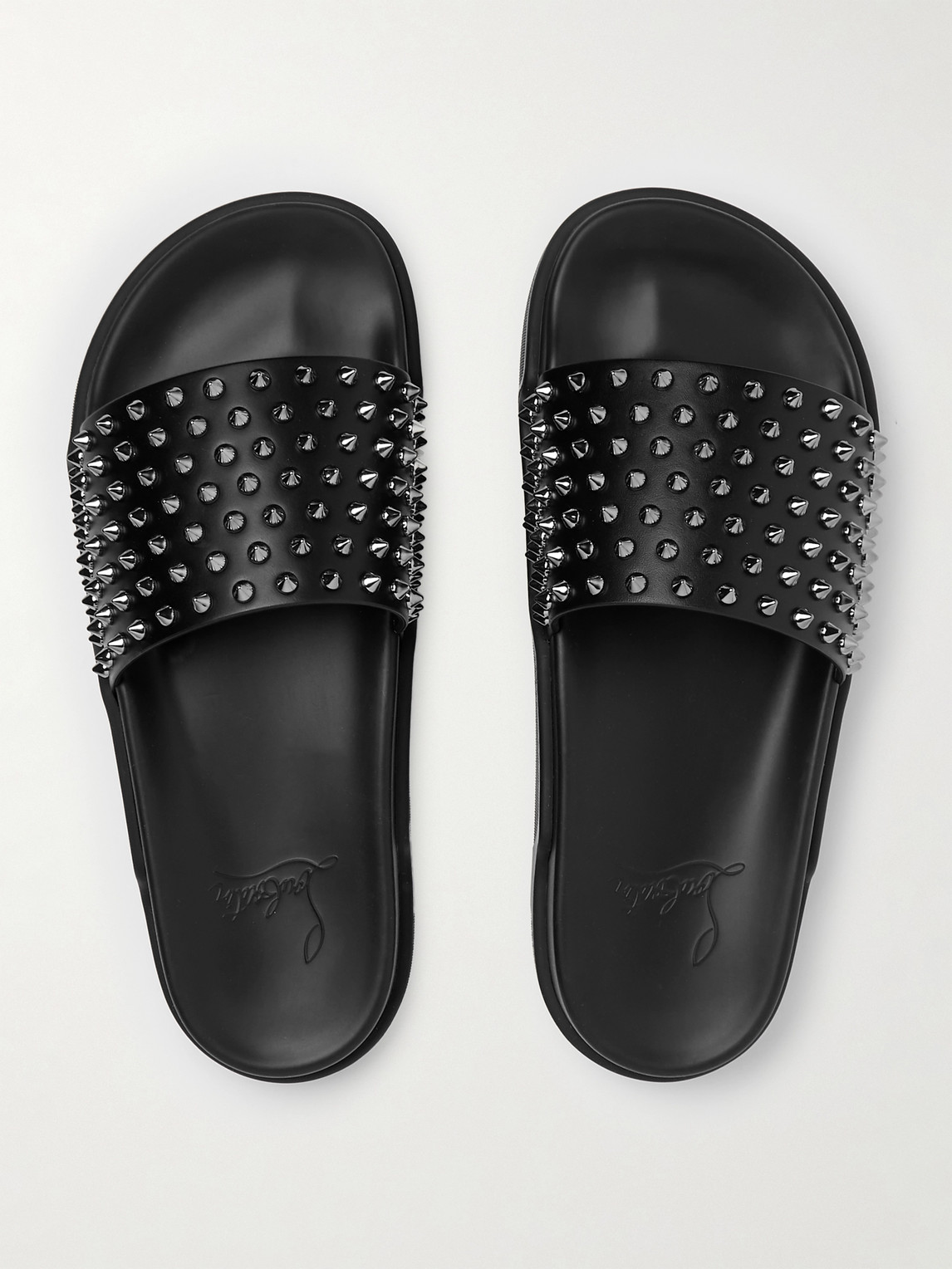 Shop Christian Louboutin Pool Fun Studded Leather Slides In Black