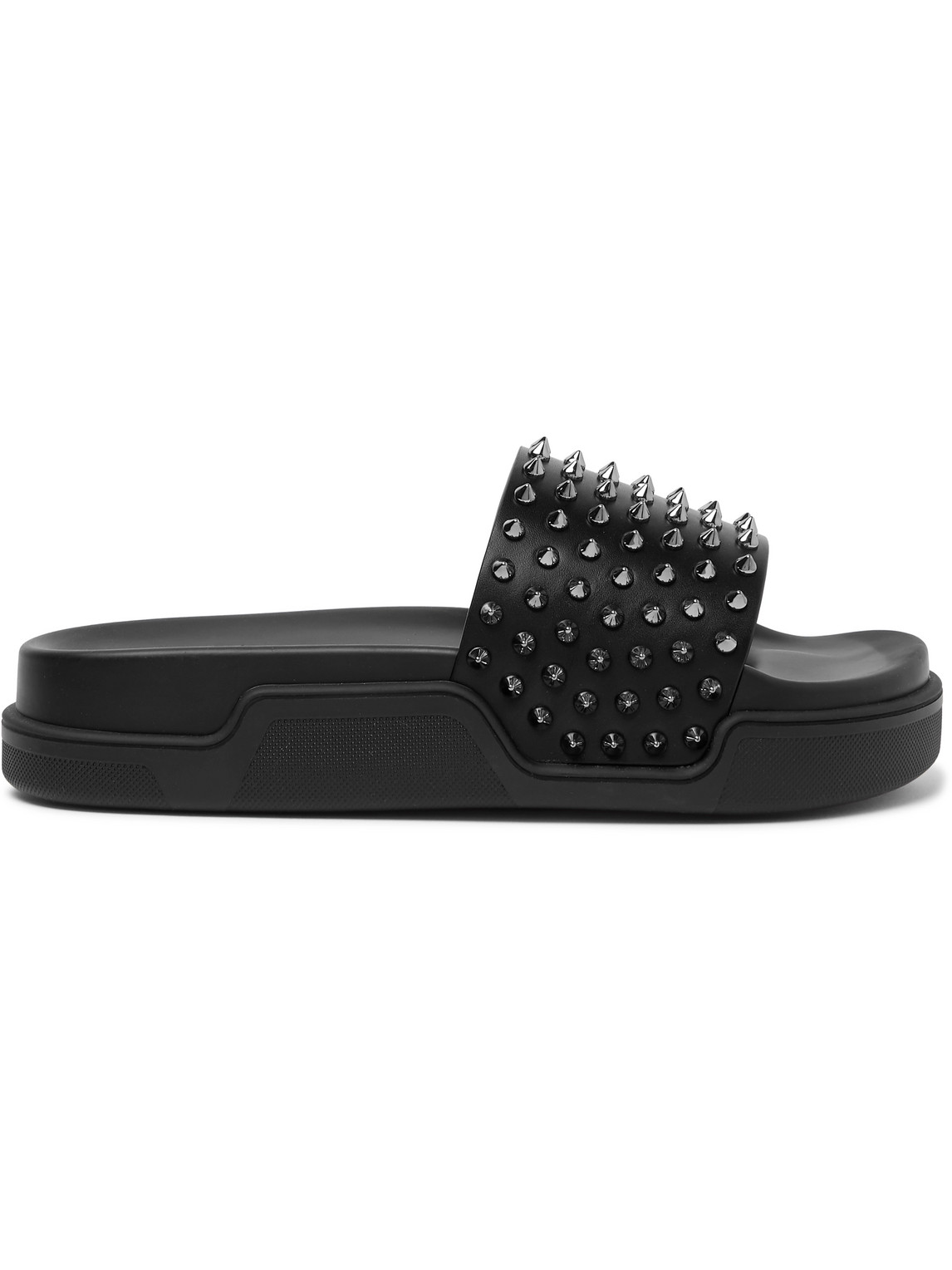 Shop Christian Louboutin Pool Fun Studded Leather Slides In Black