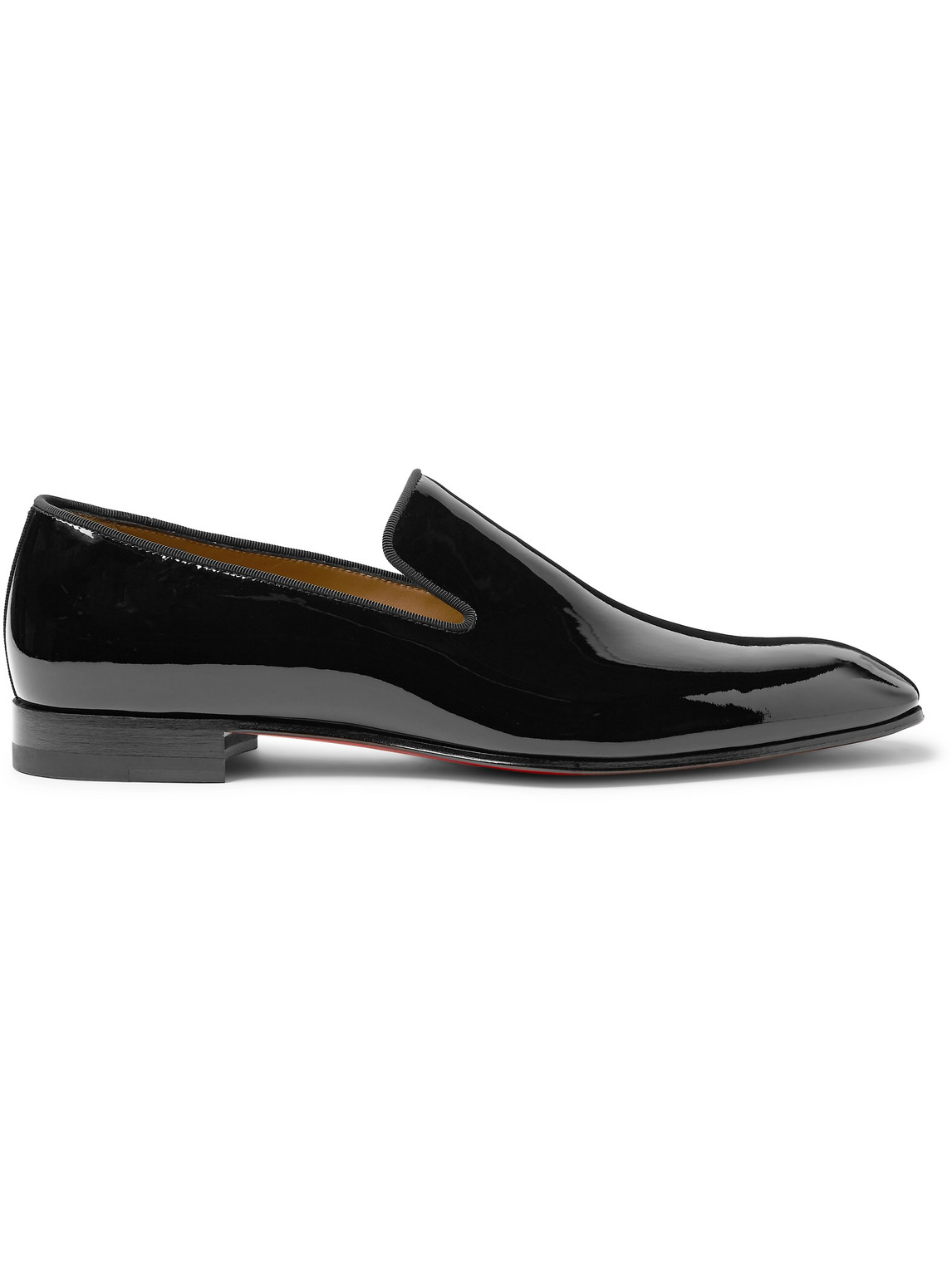 Shop Christian Louboutin Dandelion Grosgrain-trimmed Patent-leather Loafers In Black