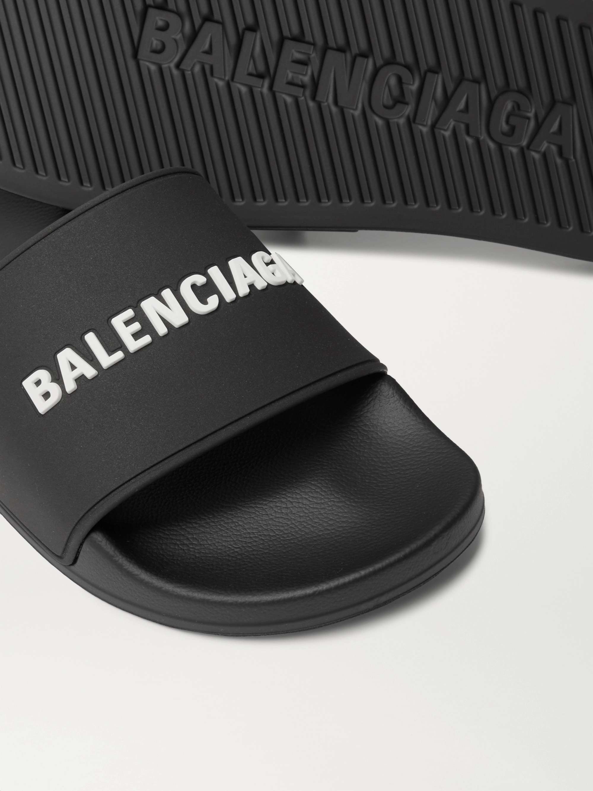 Balenciaga Black  Silver Logo Pool Slides  Lyst
