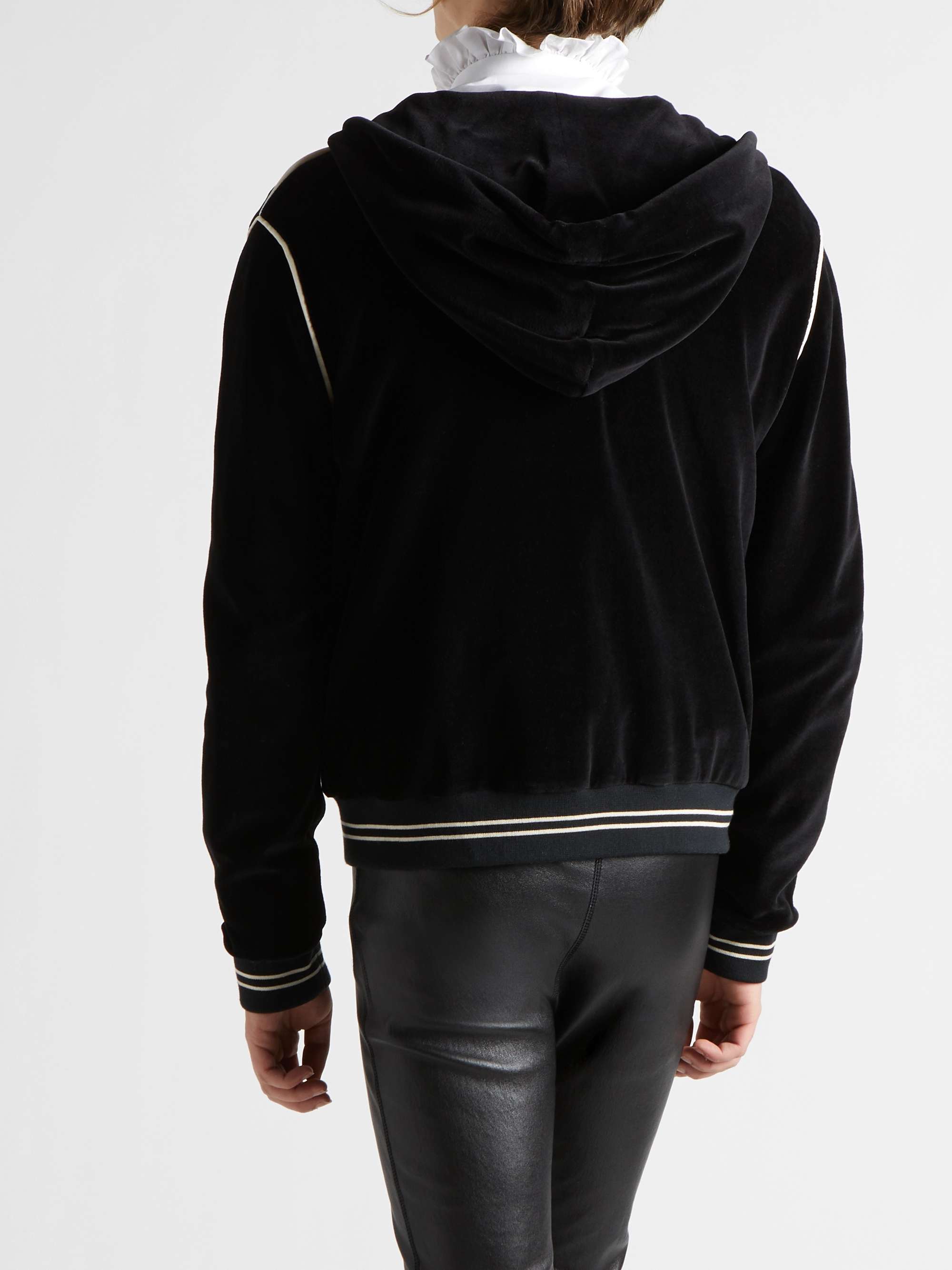 CELINE HOMME Logo-Appliquéd Cotton-Blend Velour Zip-Up Hoodie