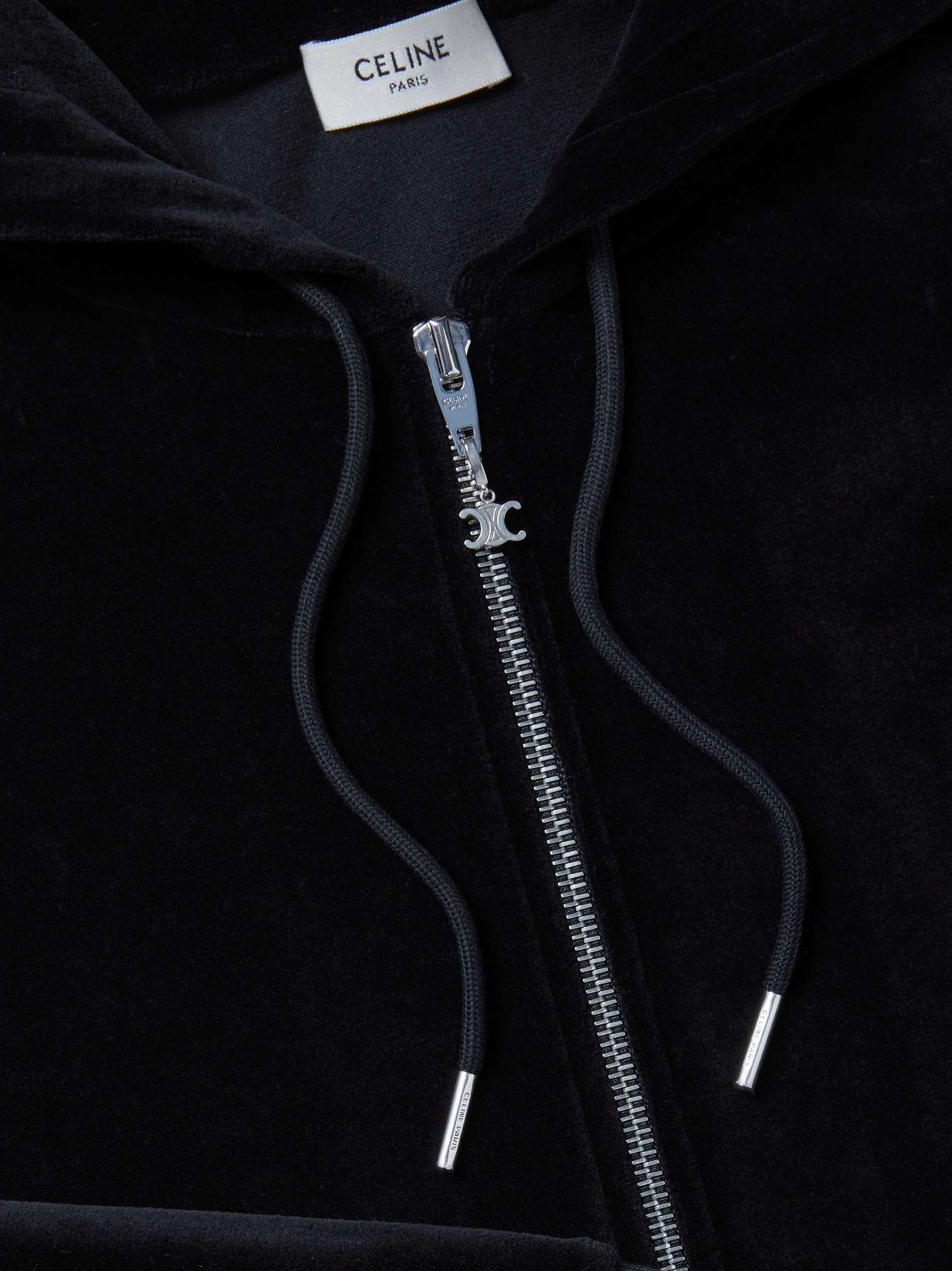 CELINE HOMME Logo-Appliquéd Cotton-Blend Velour Zip-Up Hoodie