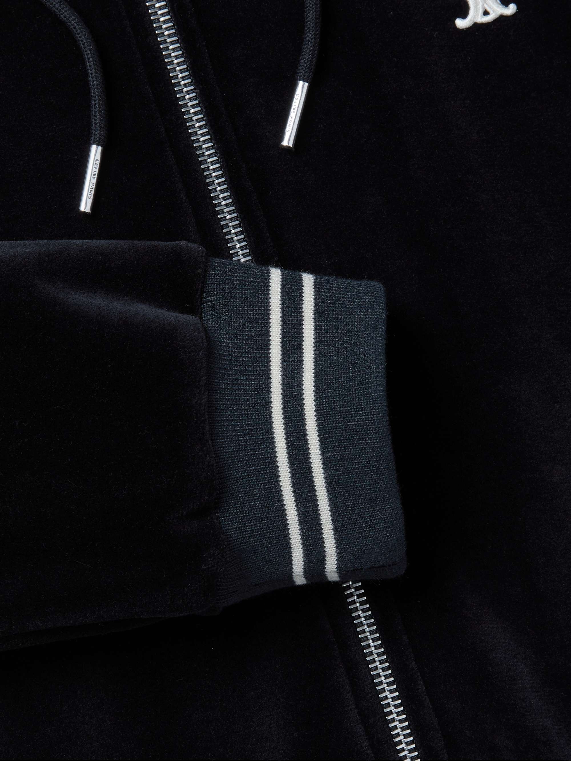 CELINE HOMME Logo-Appliquéd Cotton-Blend Velour Zip-Up Hoodie