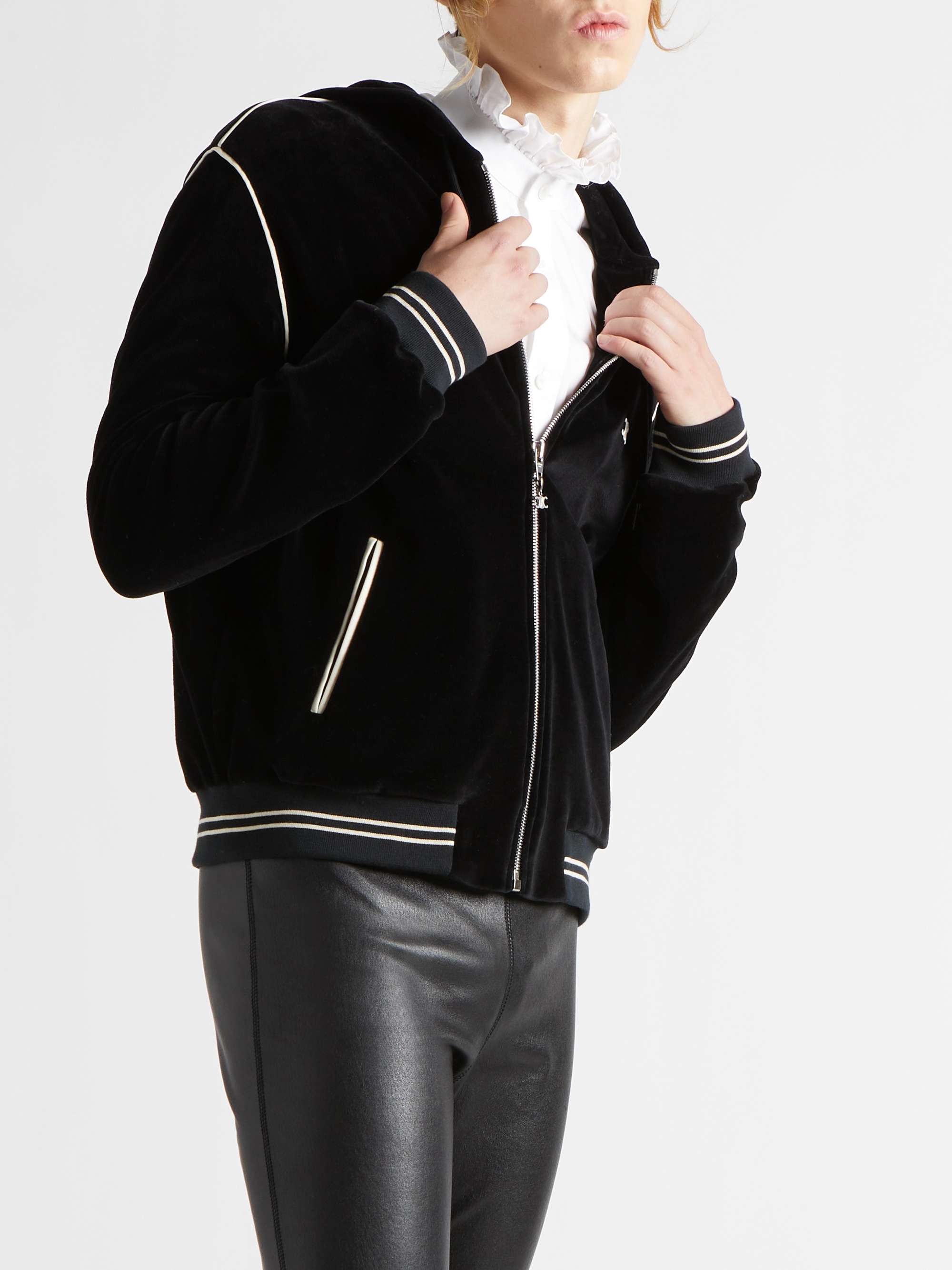CELINE HOMME Logo-Appliquéd Cotton-Blend Velour Zip-Up Hoodie