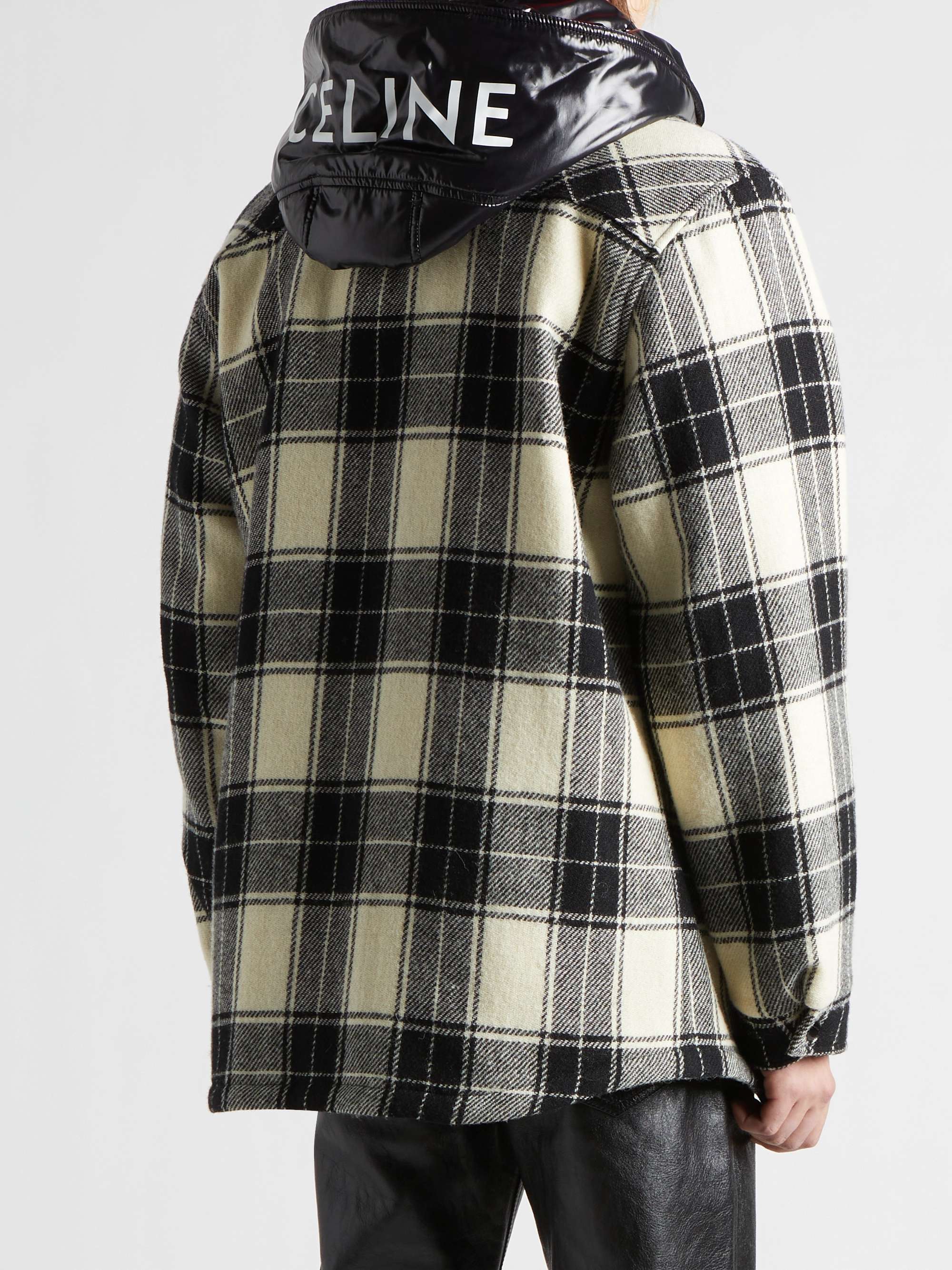 CELINE HOMME Checked Wool-Flannel Hooded Overshirt