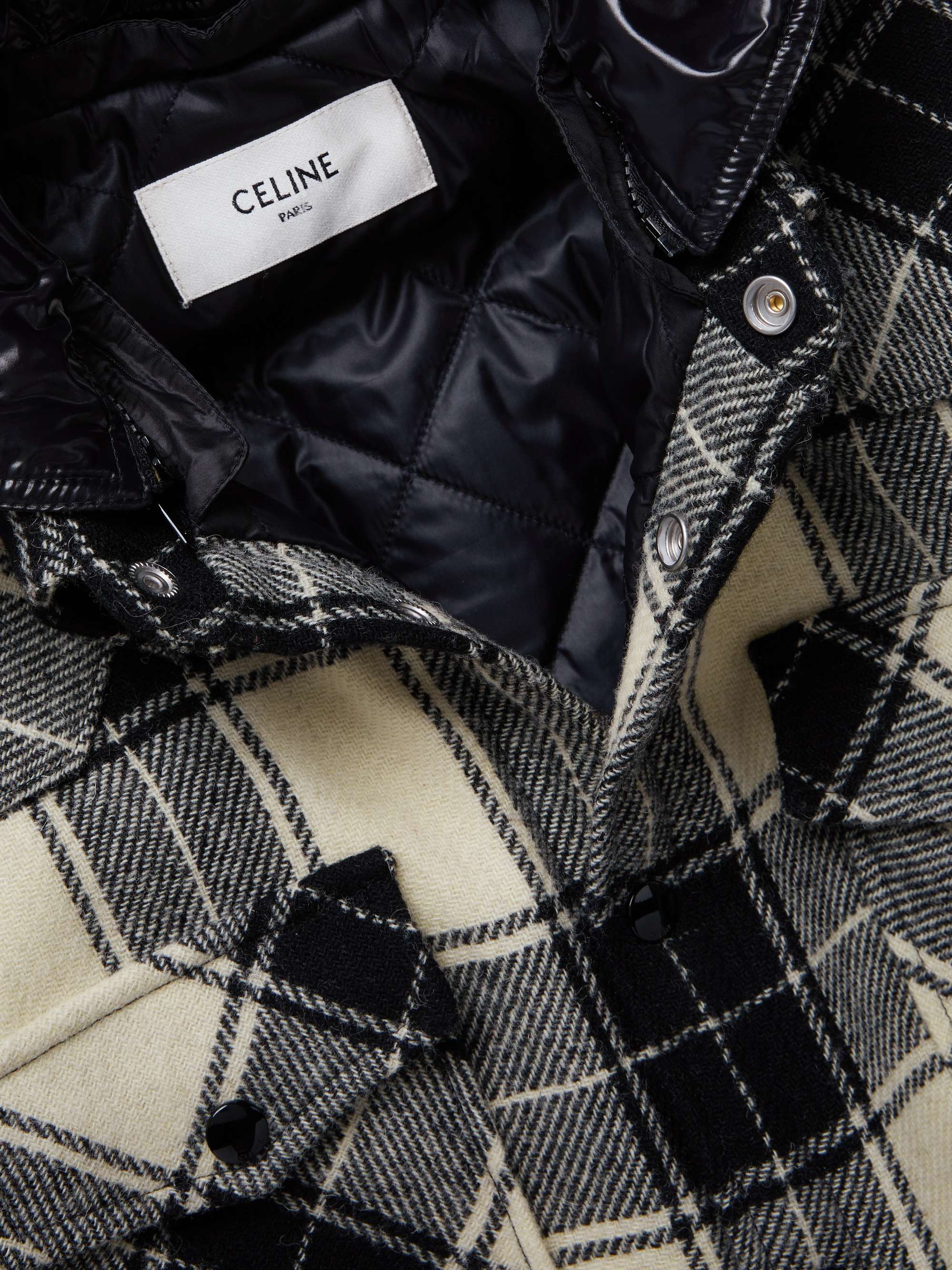 CELINE HOMME Checked Wool-Flannel Hooded Overshirt