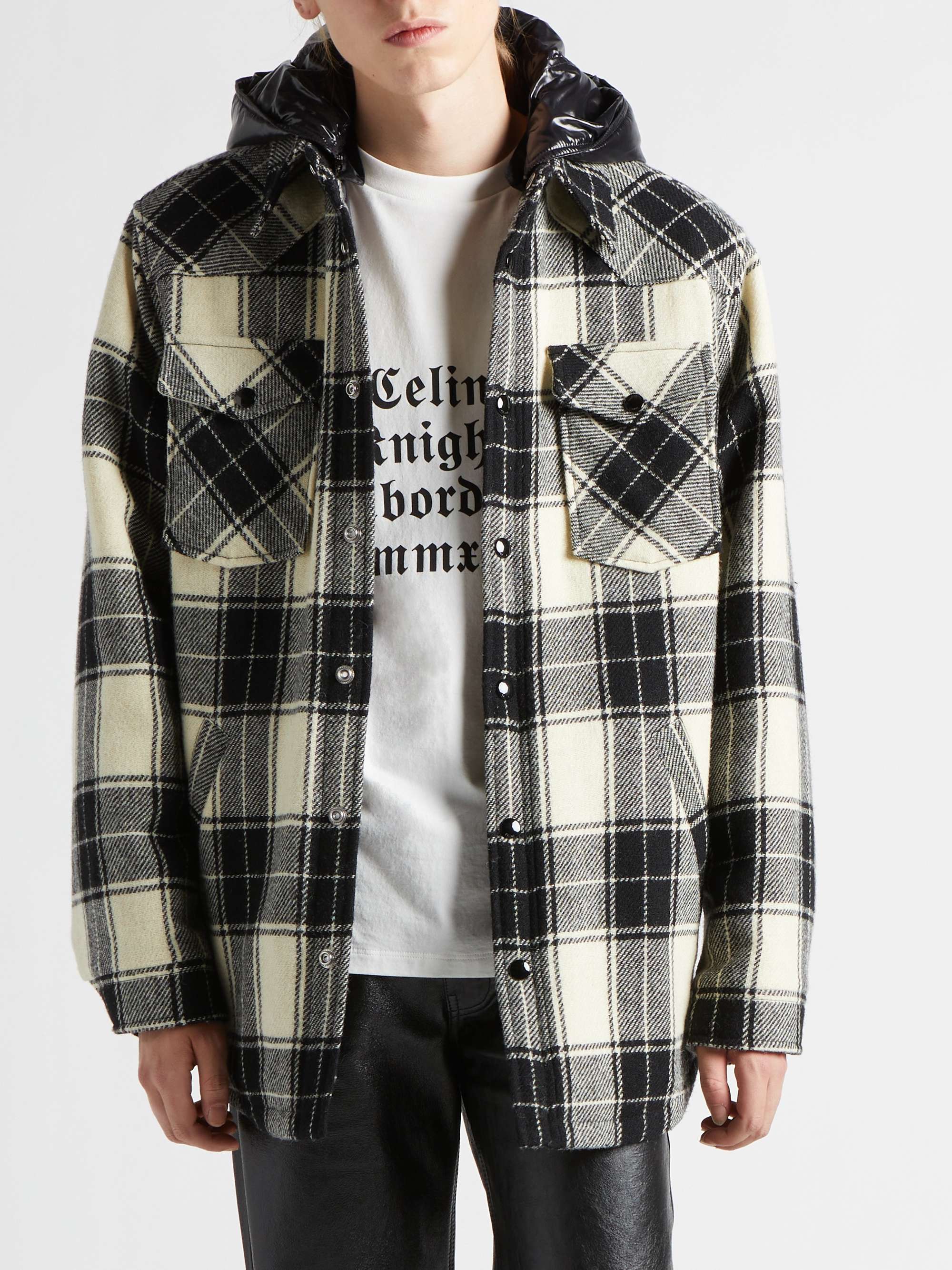 CELINE HOMME Checked Wool-Flannel Hooded Overshirt