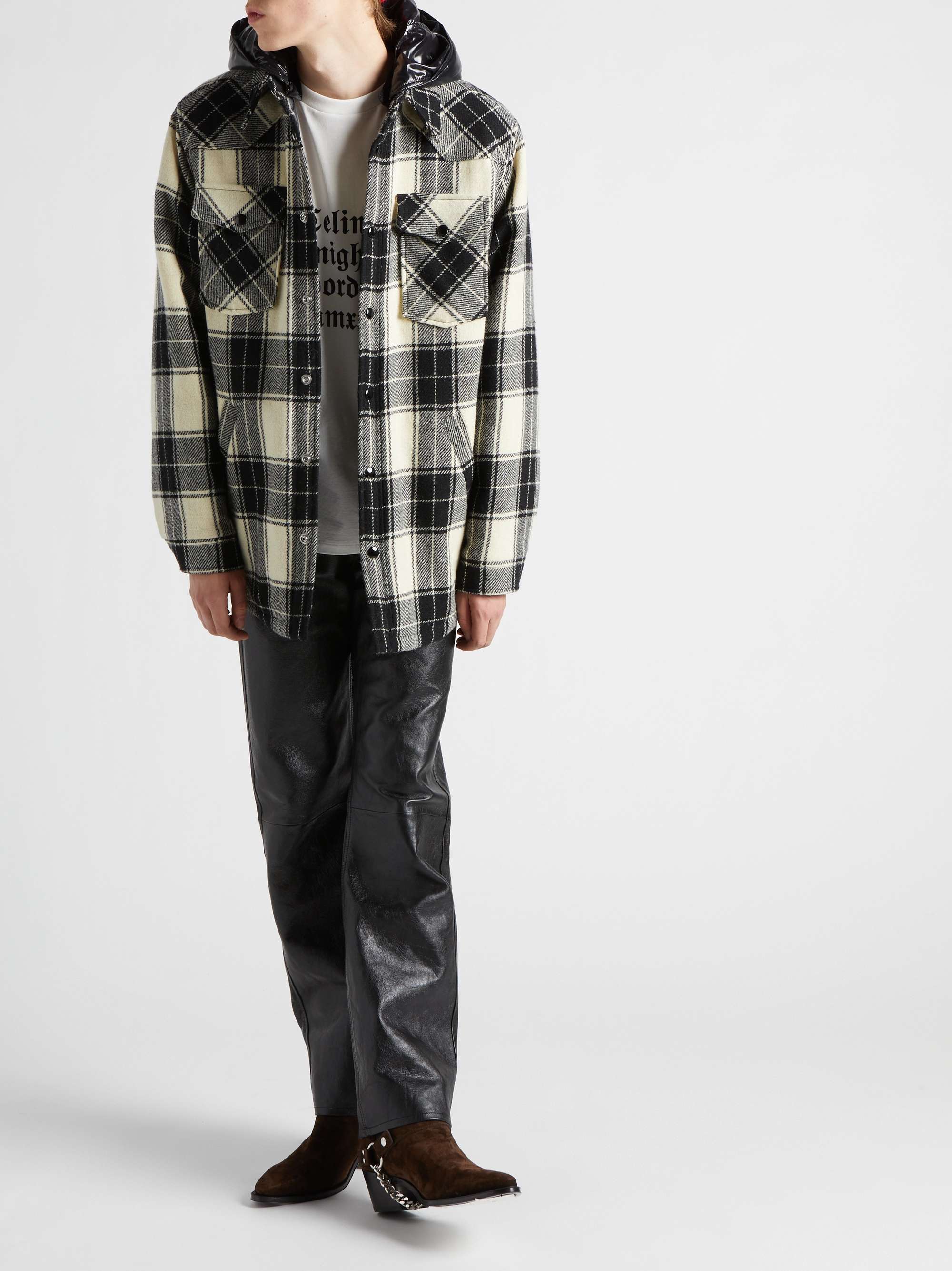 CELINE HOMME Checked Wool-Flannel Hooded Overshirt