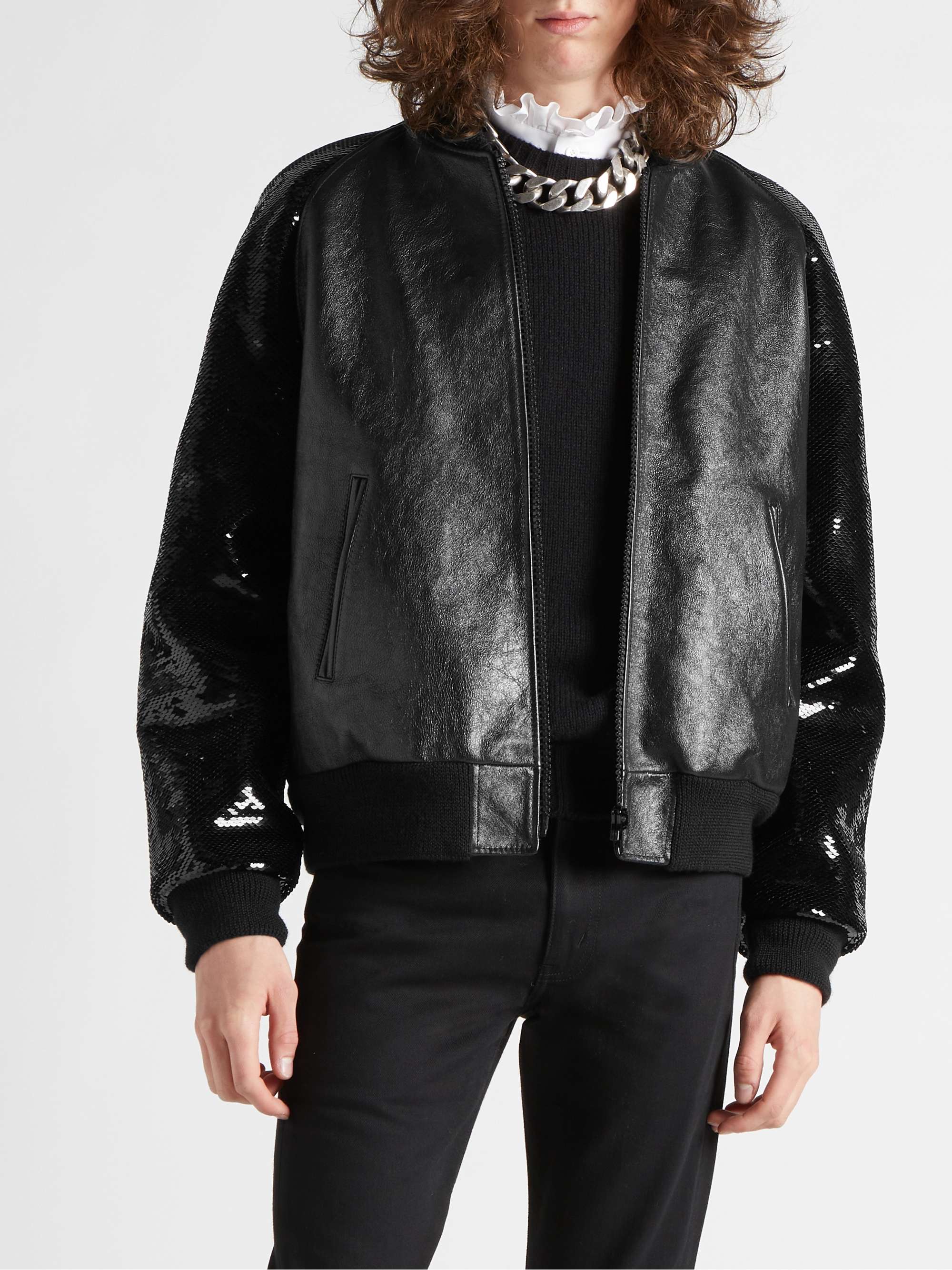CELINE Sequin-Embellished Leather Blouson Jacket