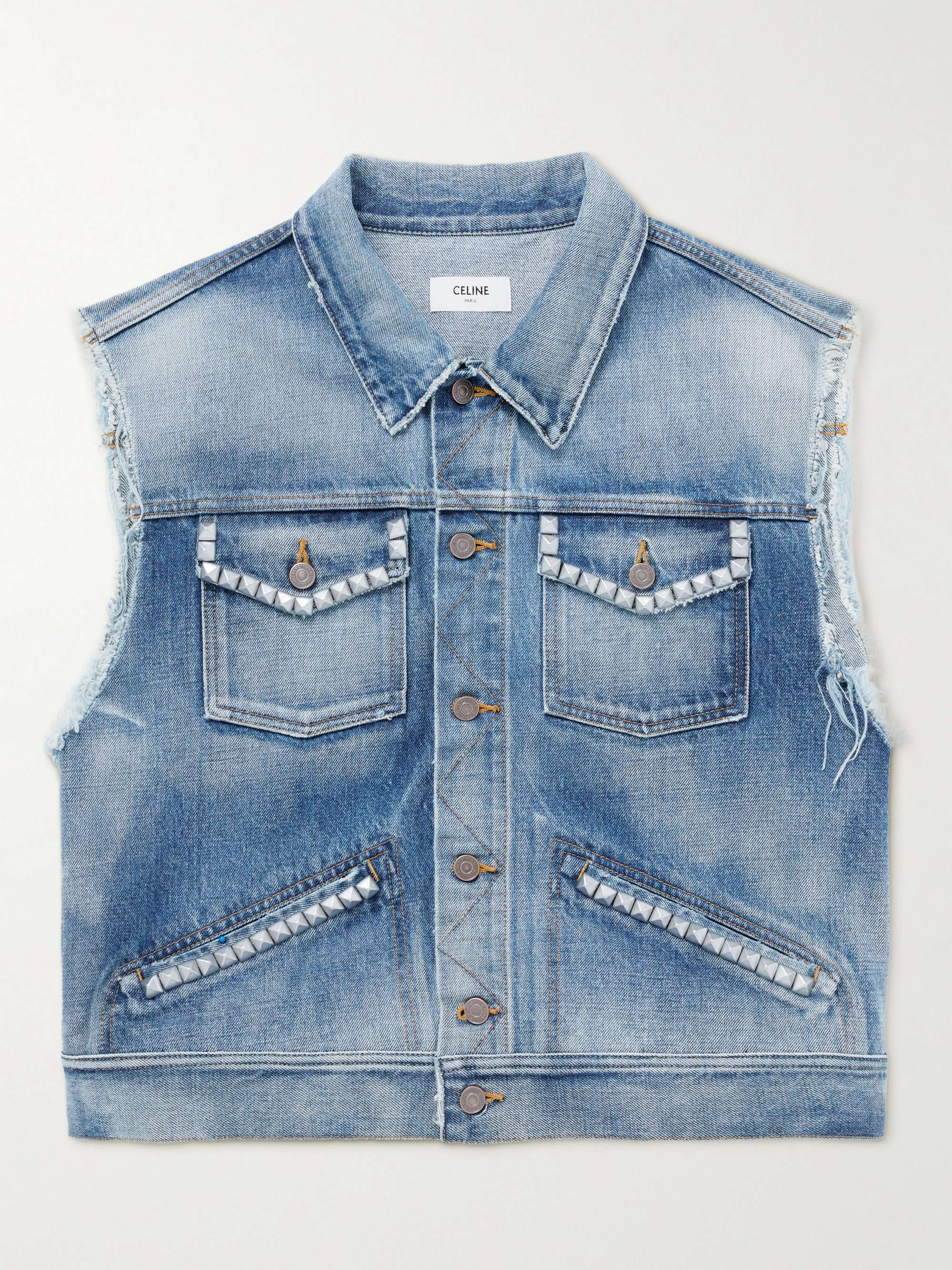 CELINE HOMME Studded Denim Gilet for Men | MR PORTER