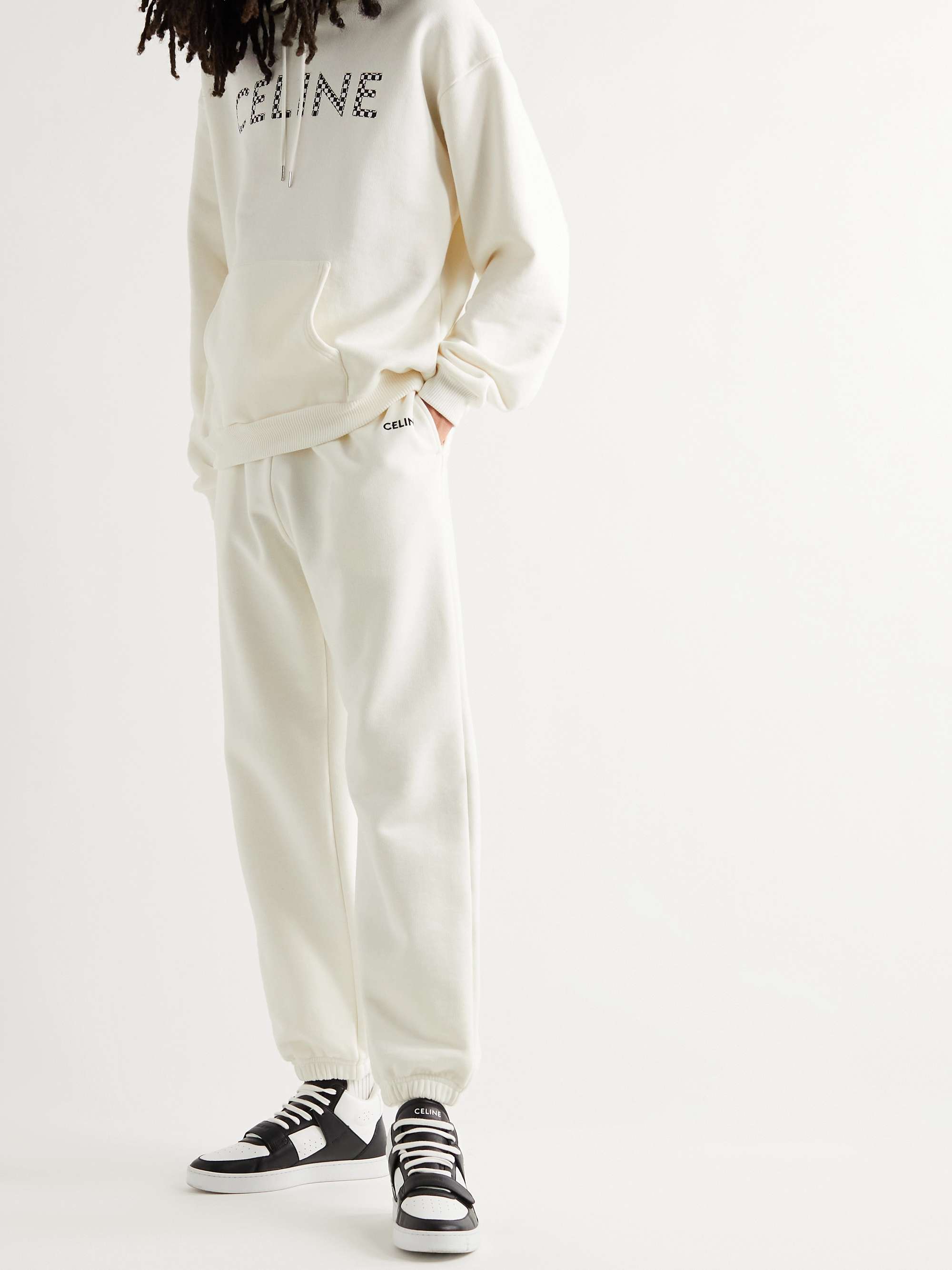CELINE HOMME Tapered Logo-Embroidered Cotton-Jersey Sweatpants