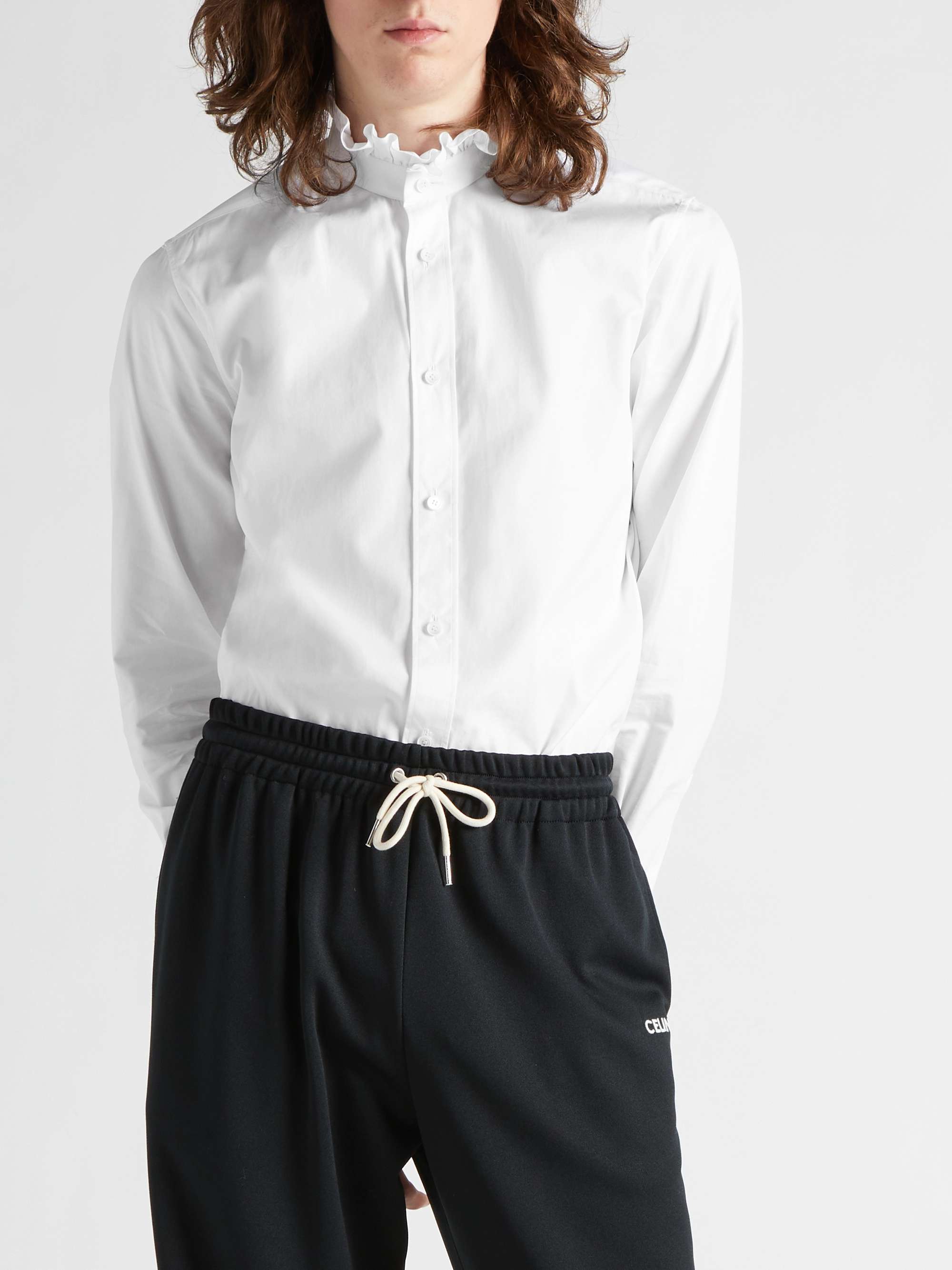 CELINE HOMME Ruffled Cotton-Poplin Shirt