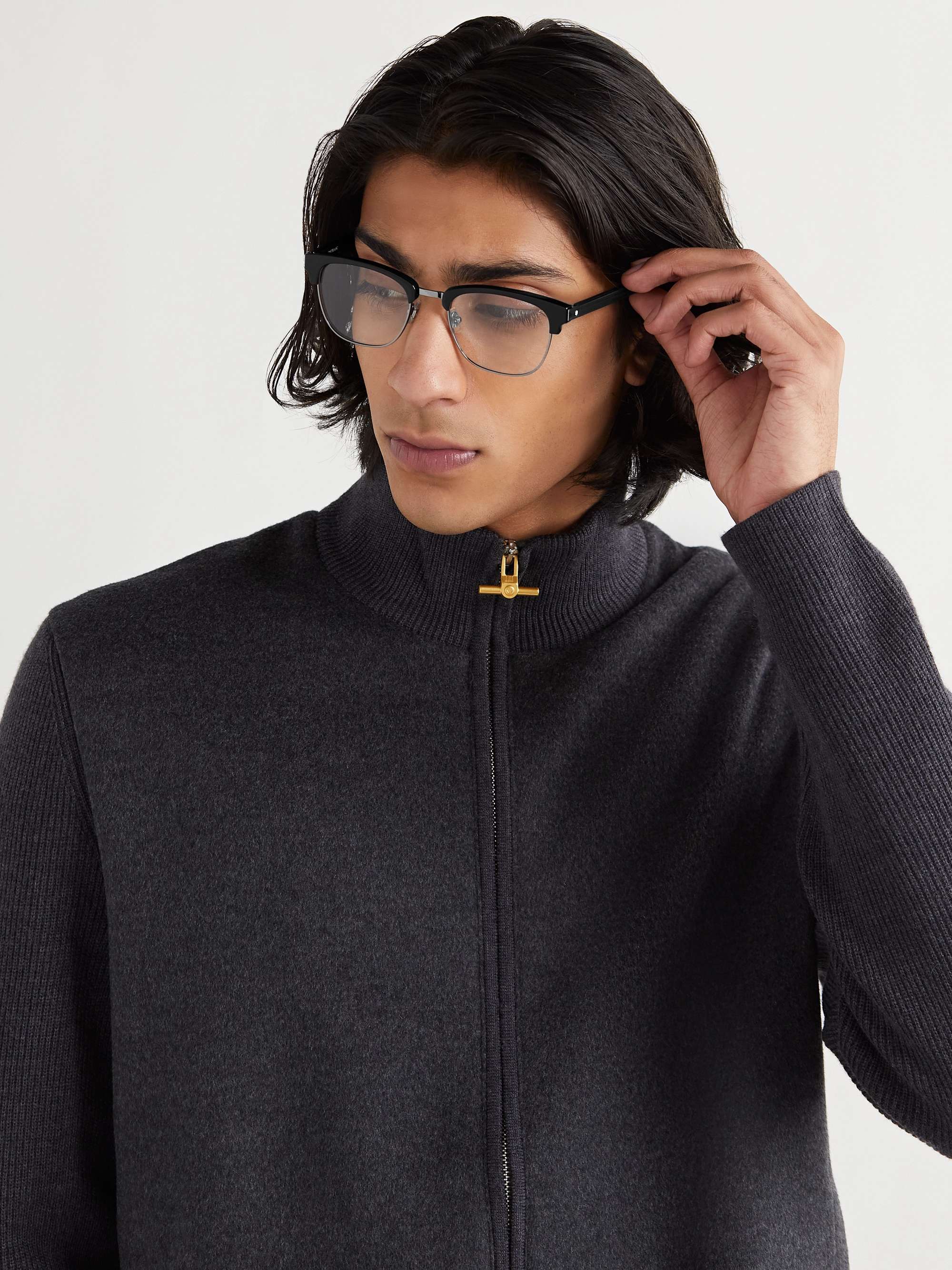 MONTBLANC D-Frame Acetate and Silver-Tone Optical Glasses