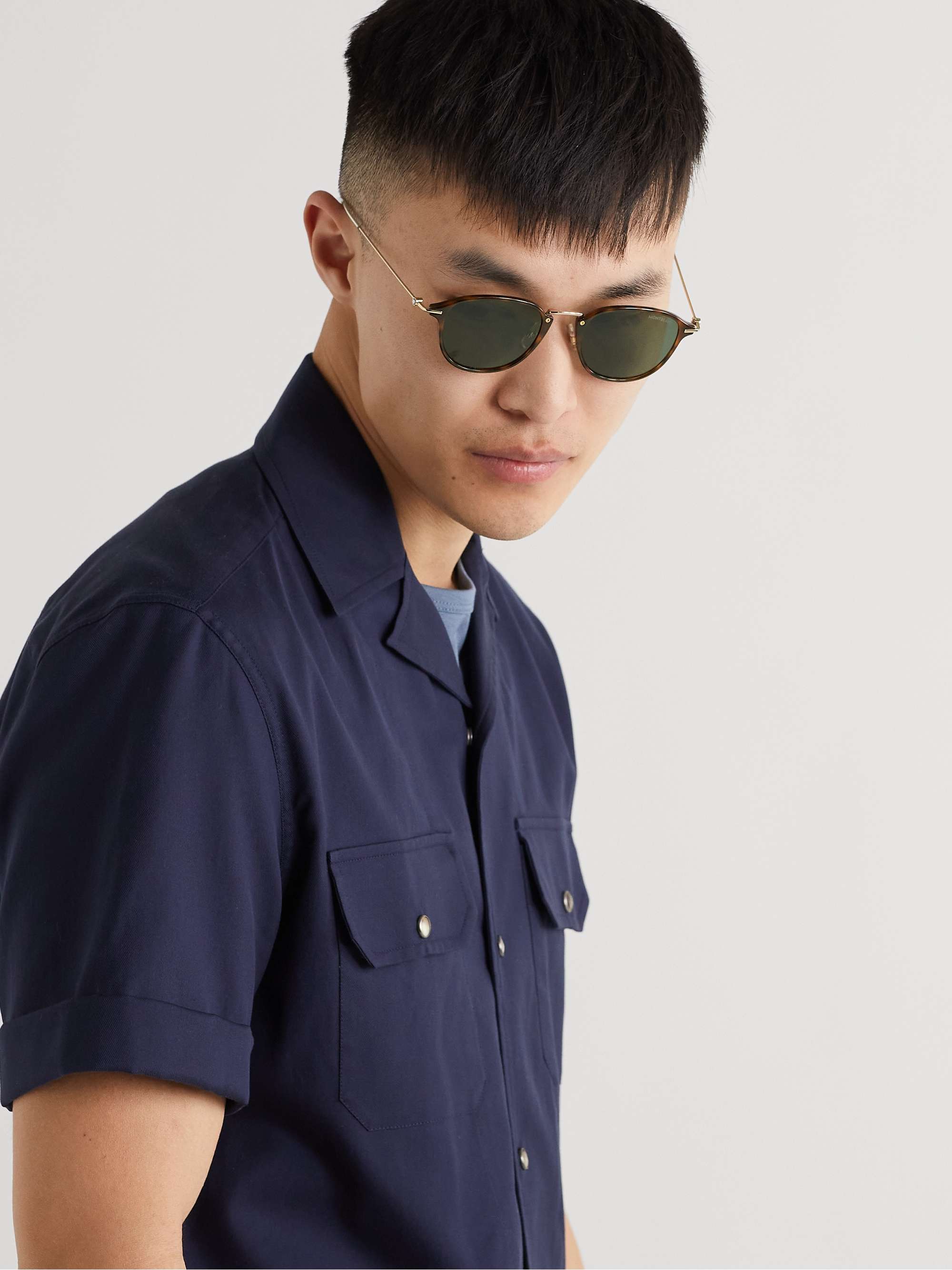 MONTBLANC Round-Frame Tortoiseshell Acetate and Gold-Tone Sunglasses