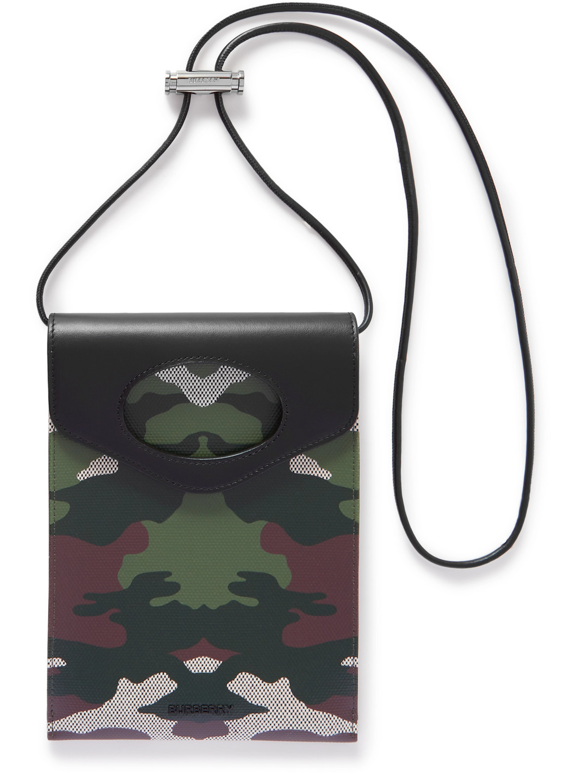 BURBERRY CAMOUFLAGE-PRINT E-CANVAS AND LEATHER POUCH WITH LANYARD