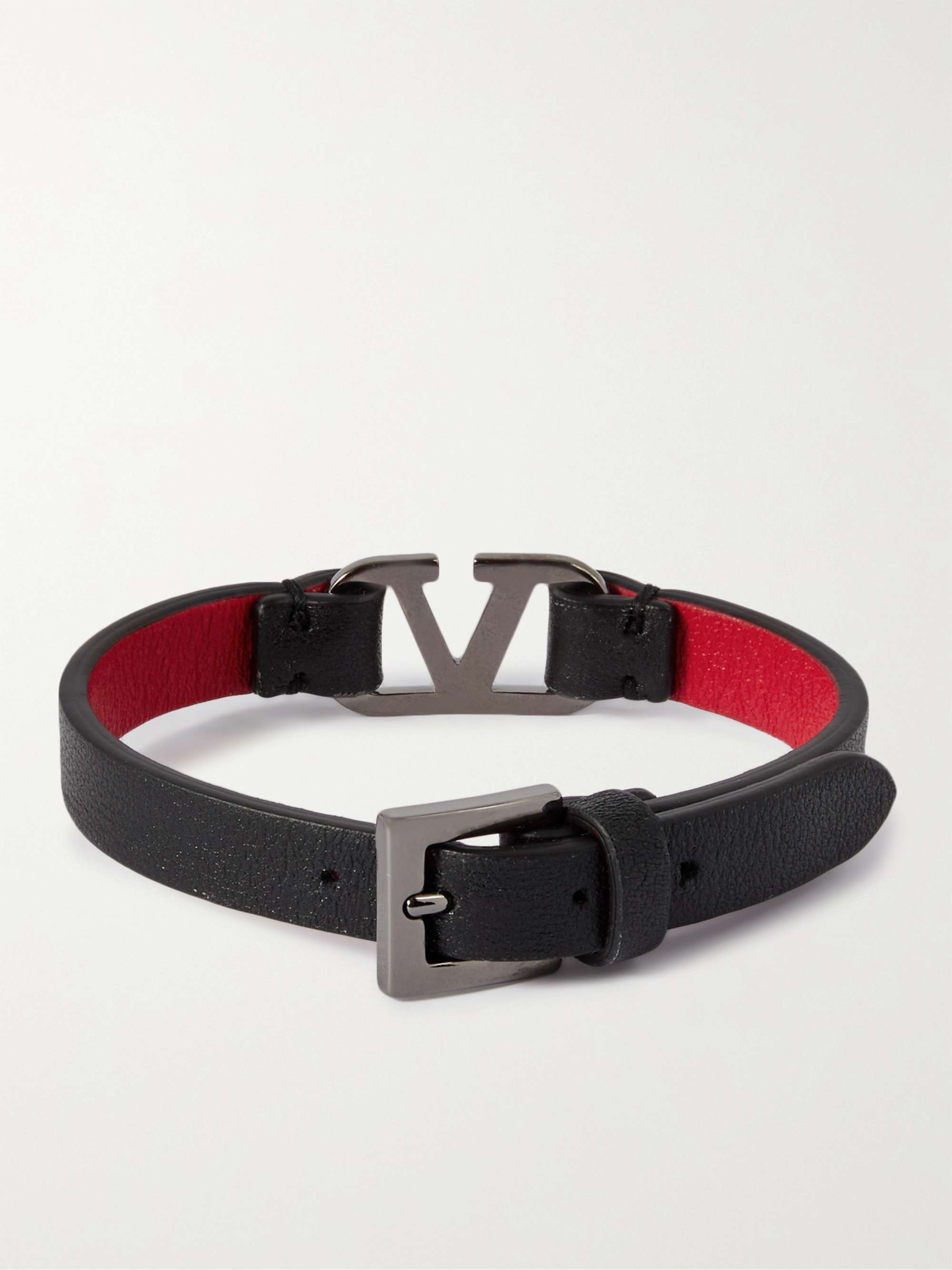 VALENTINO GARAVANI Valentino Garavani Ruthenium and Leather Bracelet
