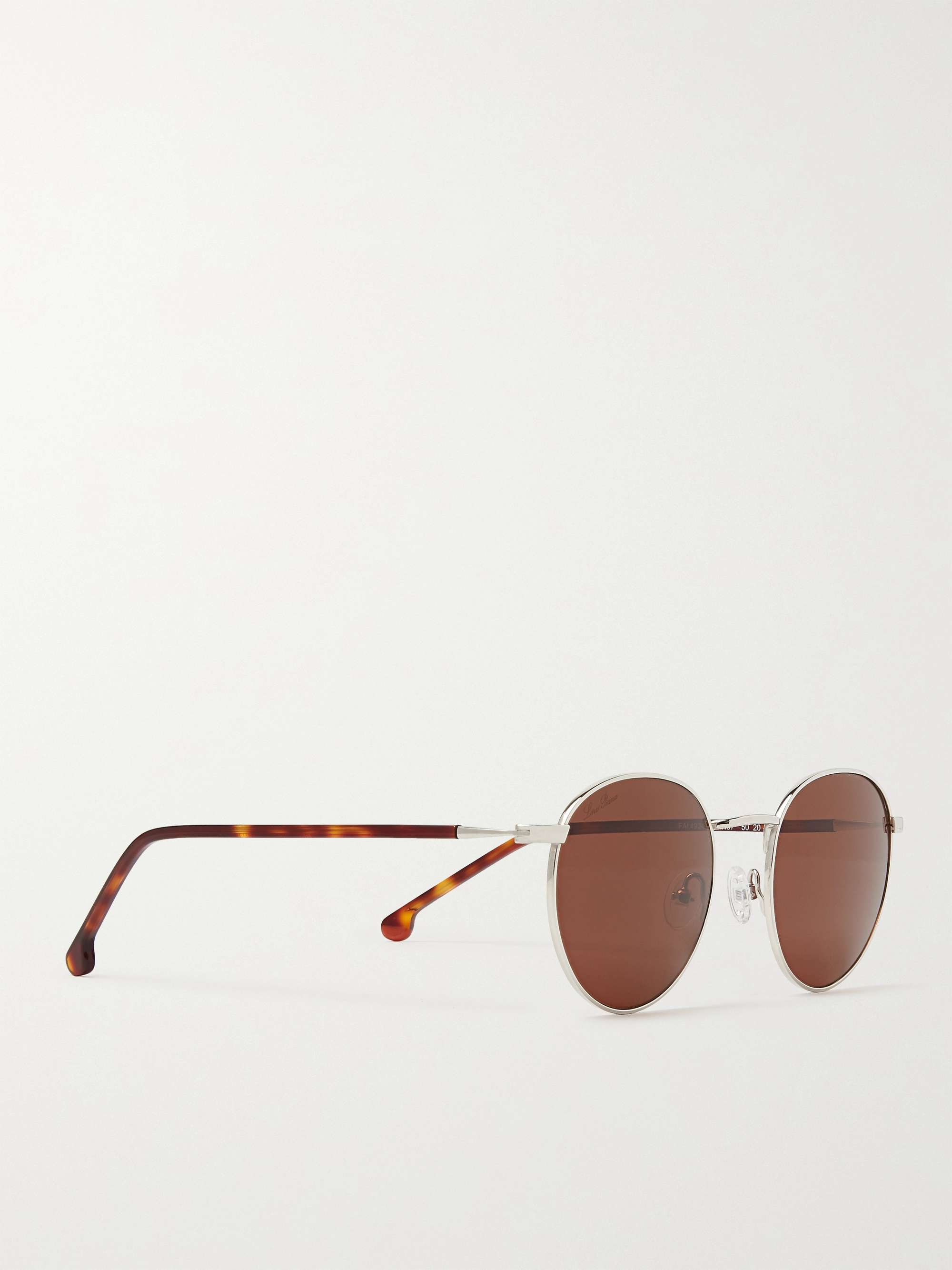 LORO PIANA Weekend Round-Frame Silver-Tone Titanium and Tortoiseshell Acetate Polarised Sunglasses