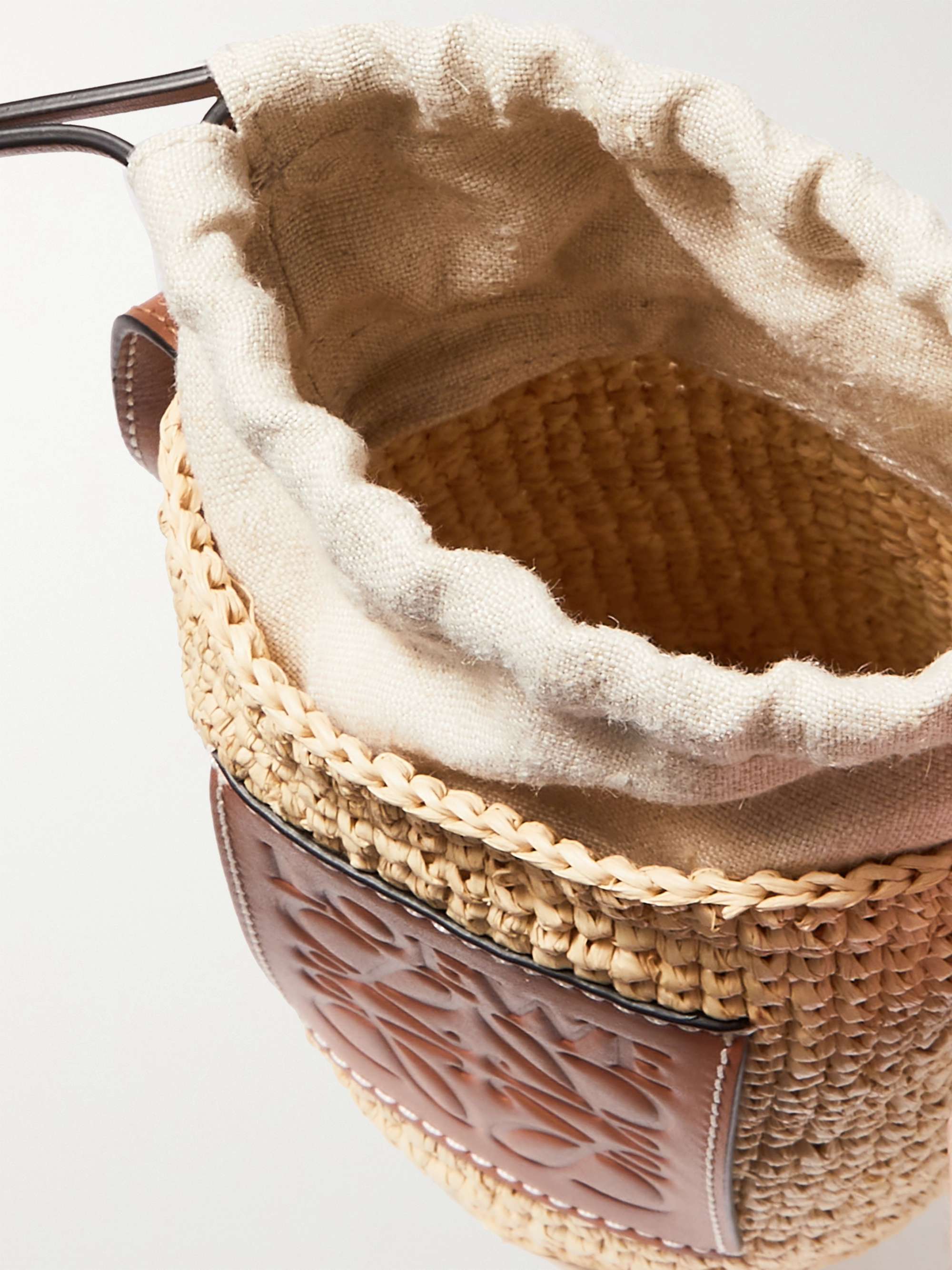 LOEWE + Paula's Ibiza Leather-Trimmed Woven Raffia Pouch
