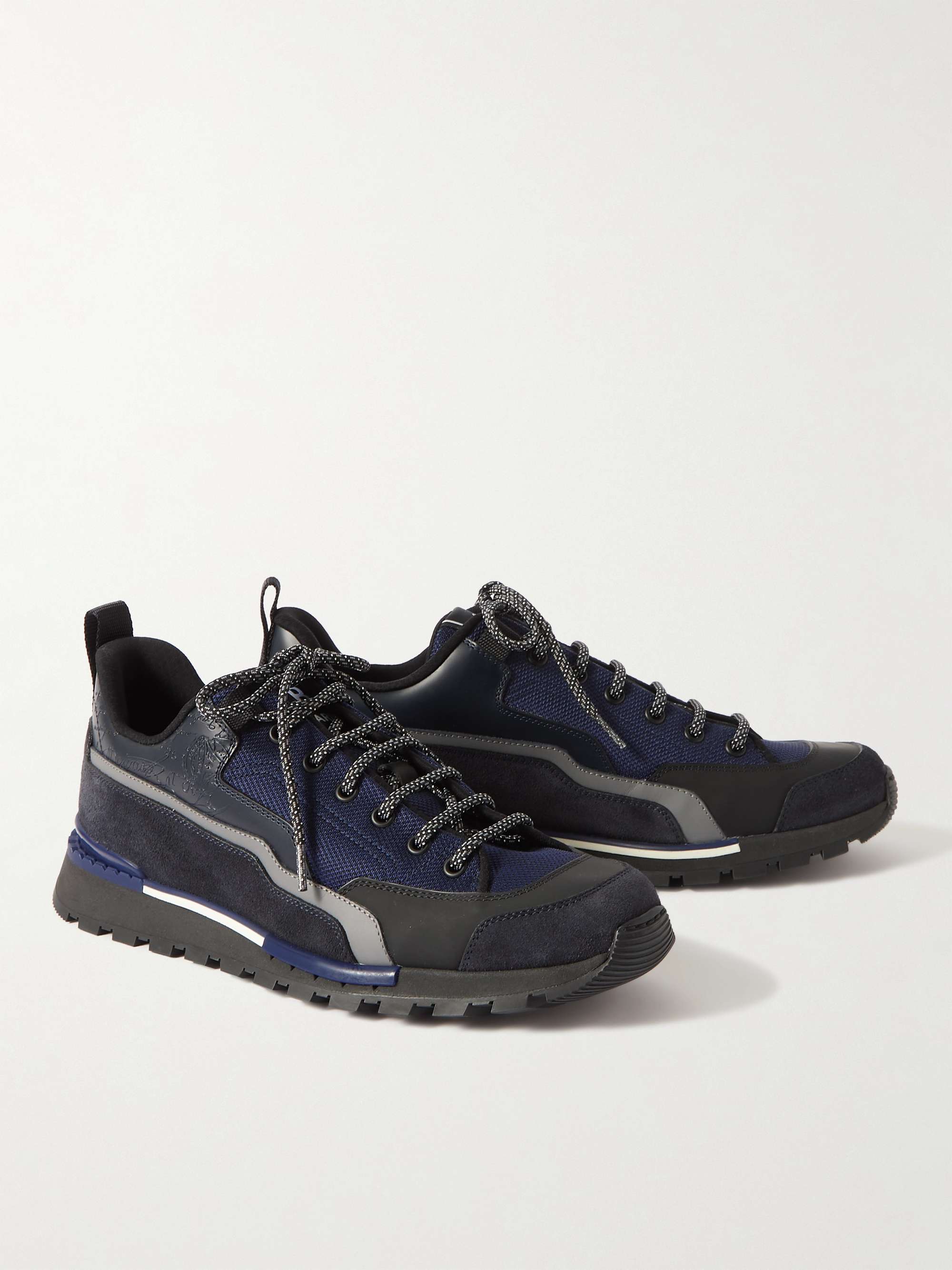 BERLUTI Fast Treck Suede-Trimmed Venezia Leather and Nylon Sneakers