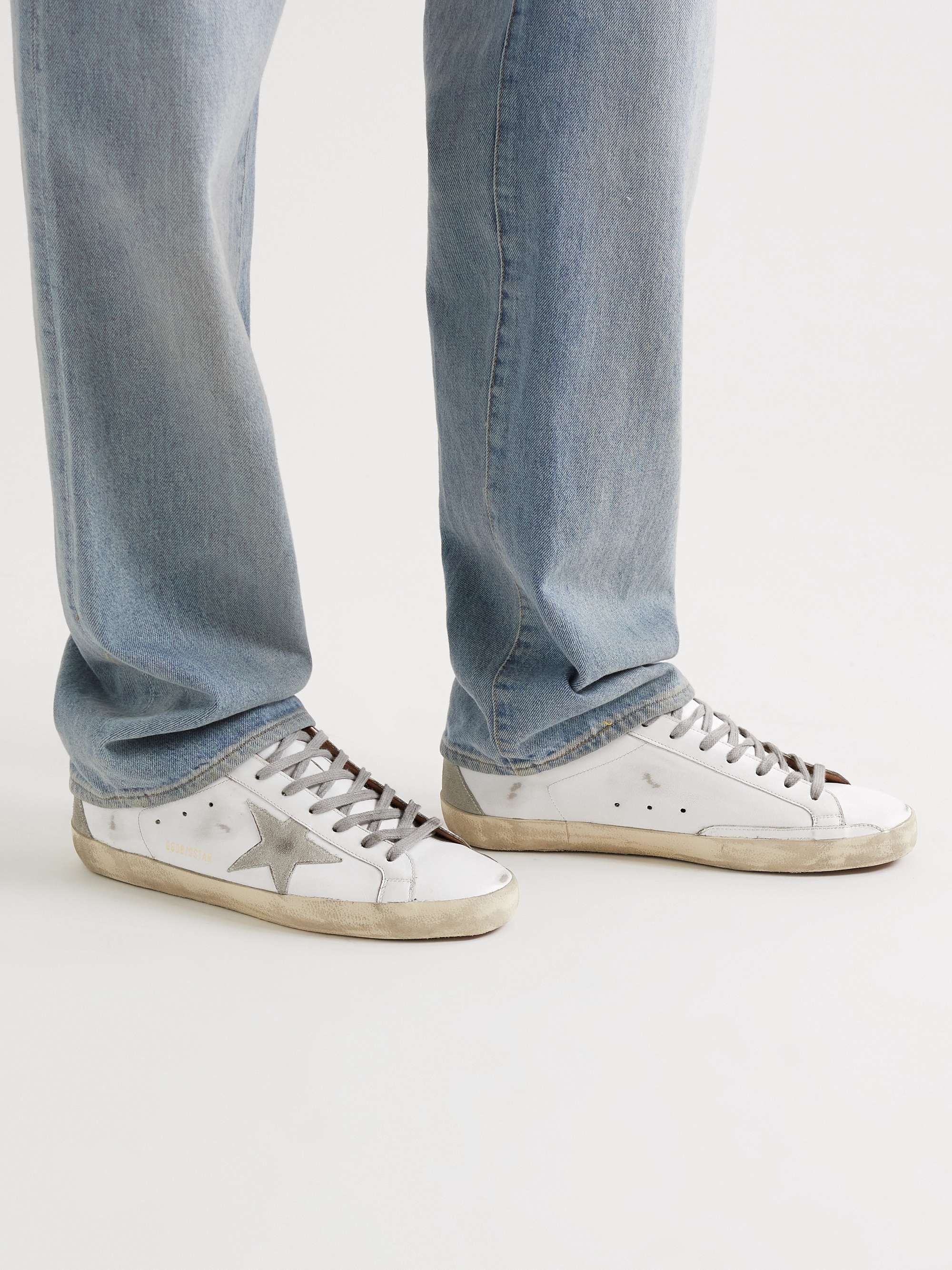 GOLDEN GOOSE Superstar Distressed Leather and Suede Sneakers