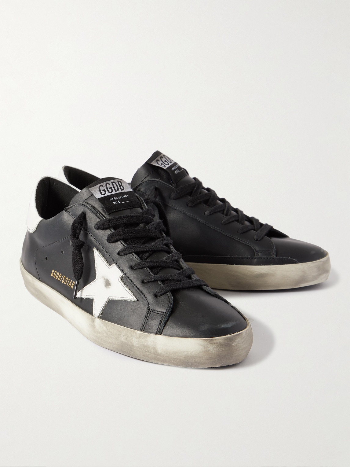 Shop Golden Goose Superstar Distressed Leather Sneakers In Black