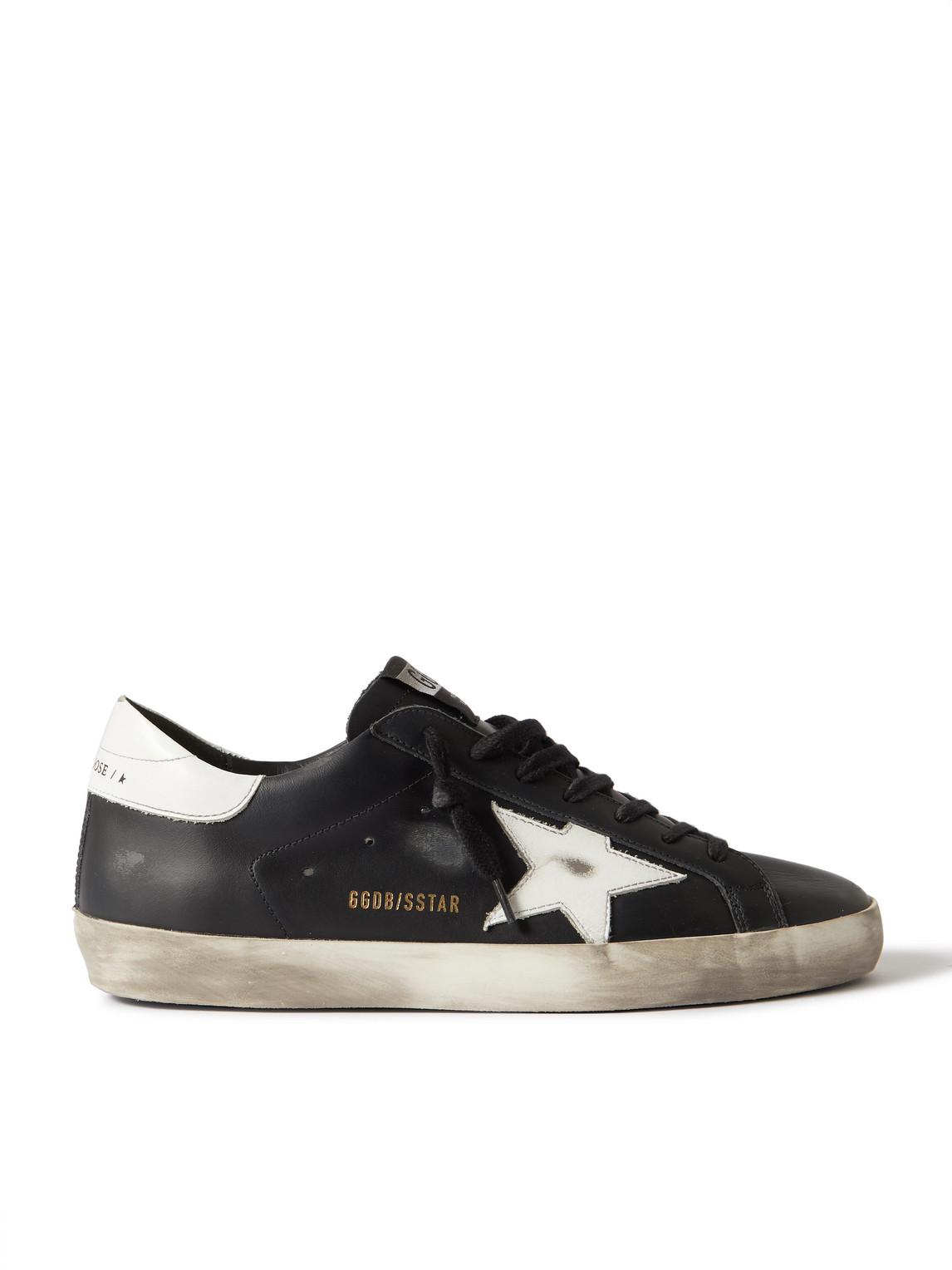 Shop Golden Goose Superstar Distressed Leather Sneakers In Black