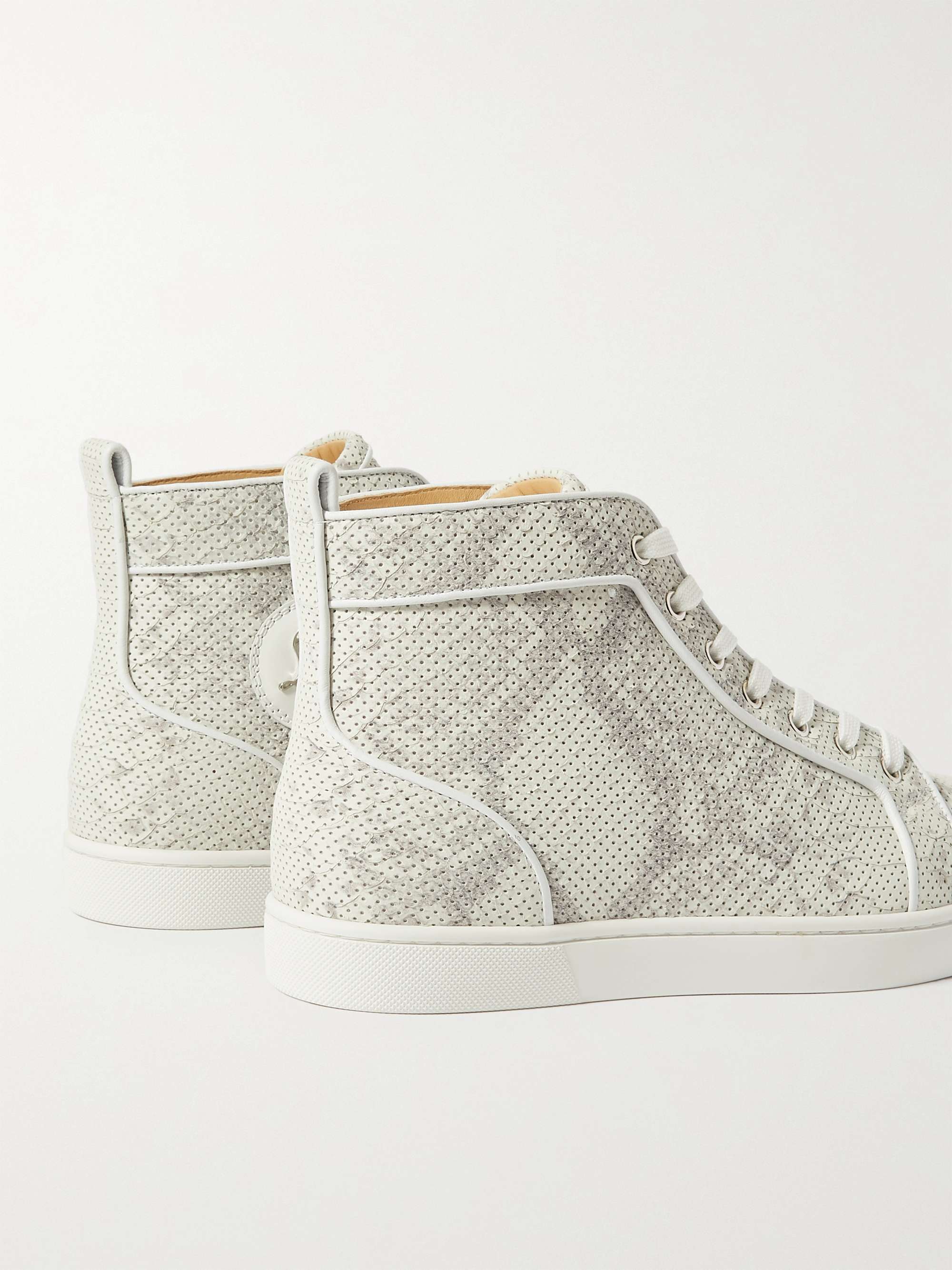 CHRISTIAN LOUBOUTIN Louis Perforated Snake-Effect Leather High-Top Sneakers