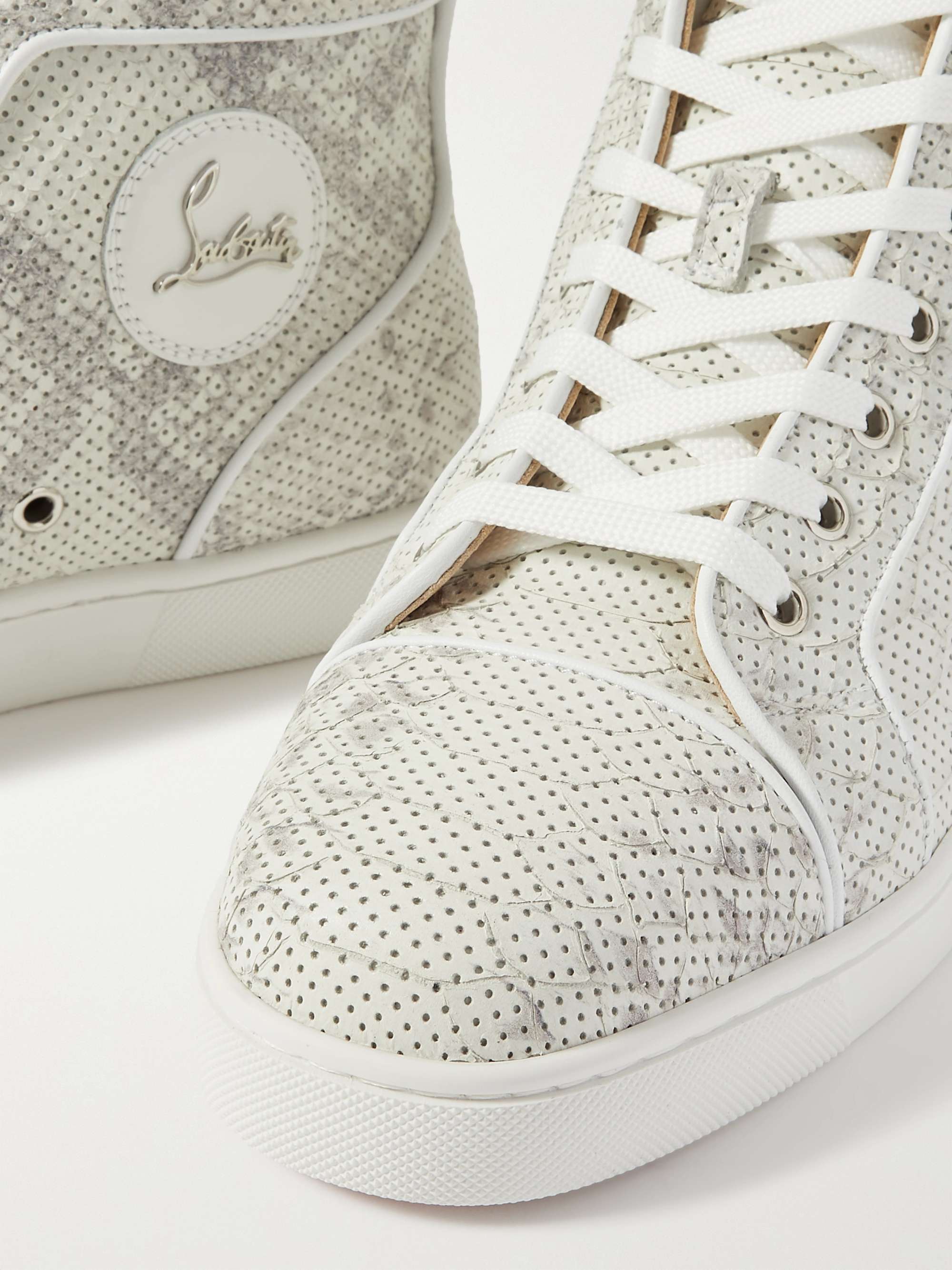 CHRISTIAN LOUBOUTIN Louis Perforated Snake-Effect Leather High-Top Sneakers