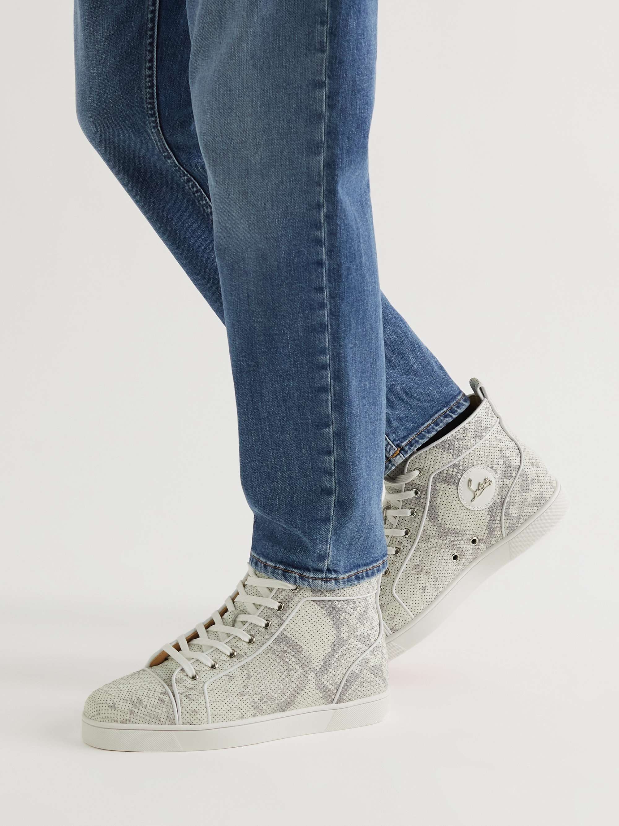 CHRISTIAN LOUBOUTIN Louis Perforated Snake-Effect Leather High-Top Sneakers