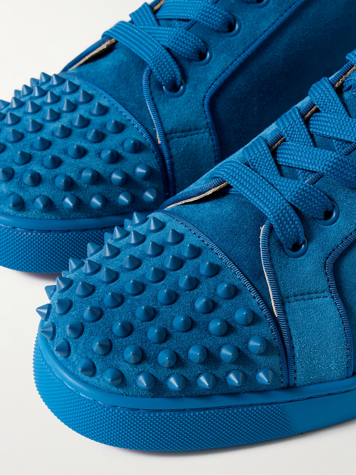 Shop Christian Louboutin Louis Junior Spikes Cap-toe Suede Sneakers In Blue