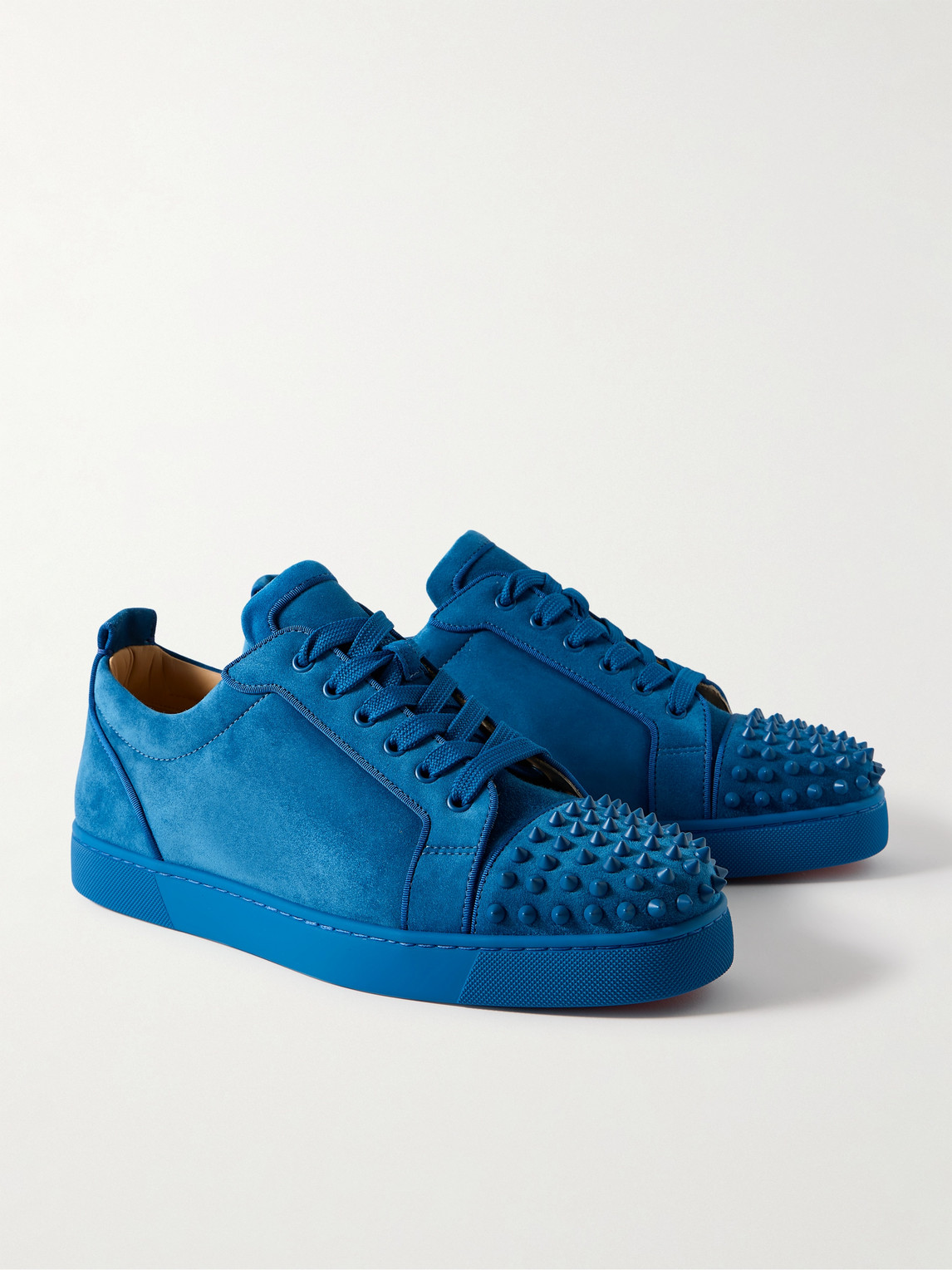 Shop Christian Louboutin Louis Junior Spikes Cap-toe Suede Sneakers In Blue