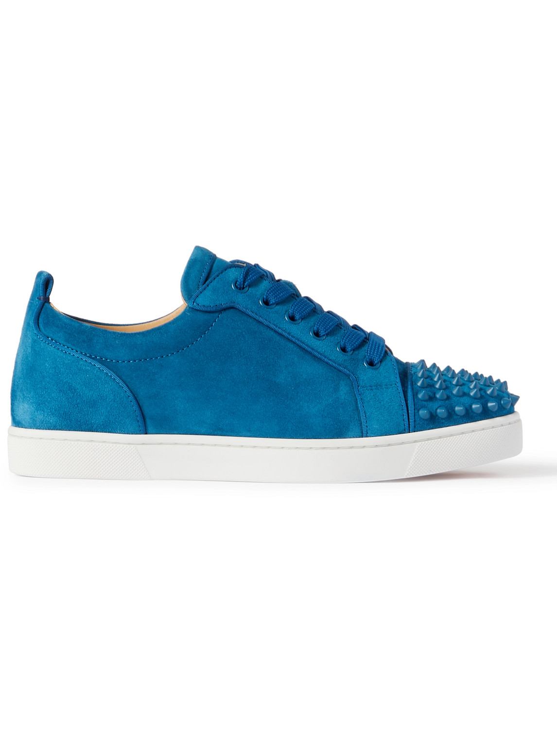 Christian Louboutin Louis Junior Spikes Cap-toe Suede Trainers In Blue