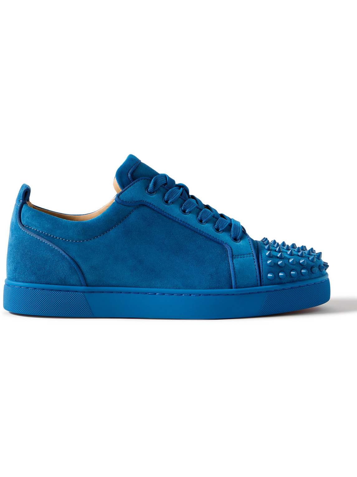 Christian Louboutin Louis Junior Spikes Cap-toe Suede Trainers In Blue