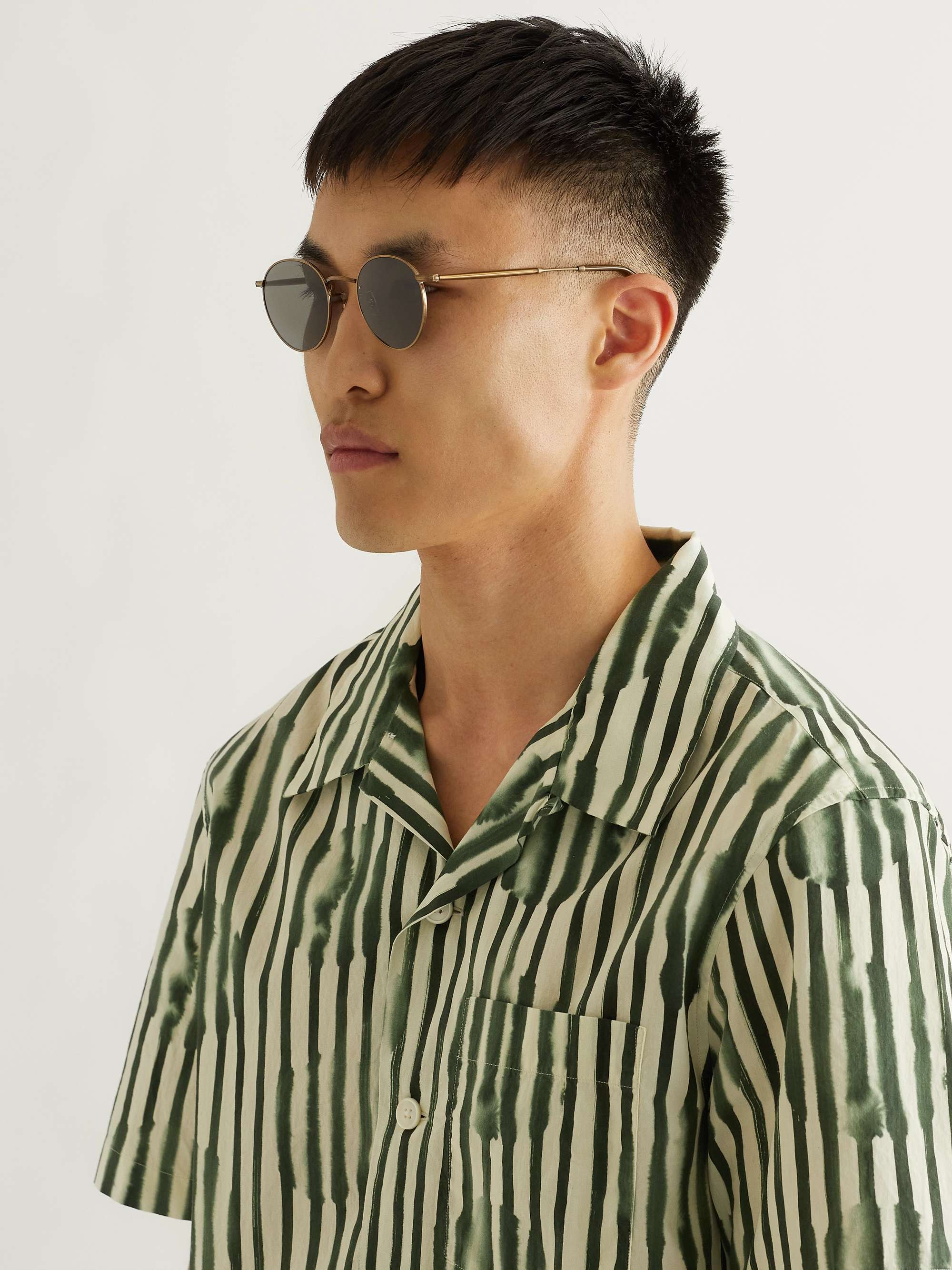 GARRETT LEIGHT CALIFORNIA OPTICAL Wilson M Round-Frame Gold-Tone Sunglasses