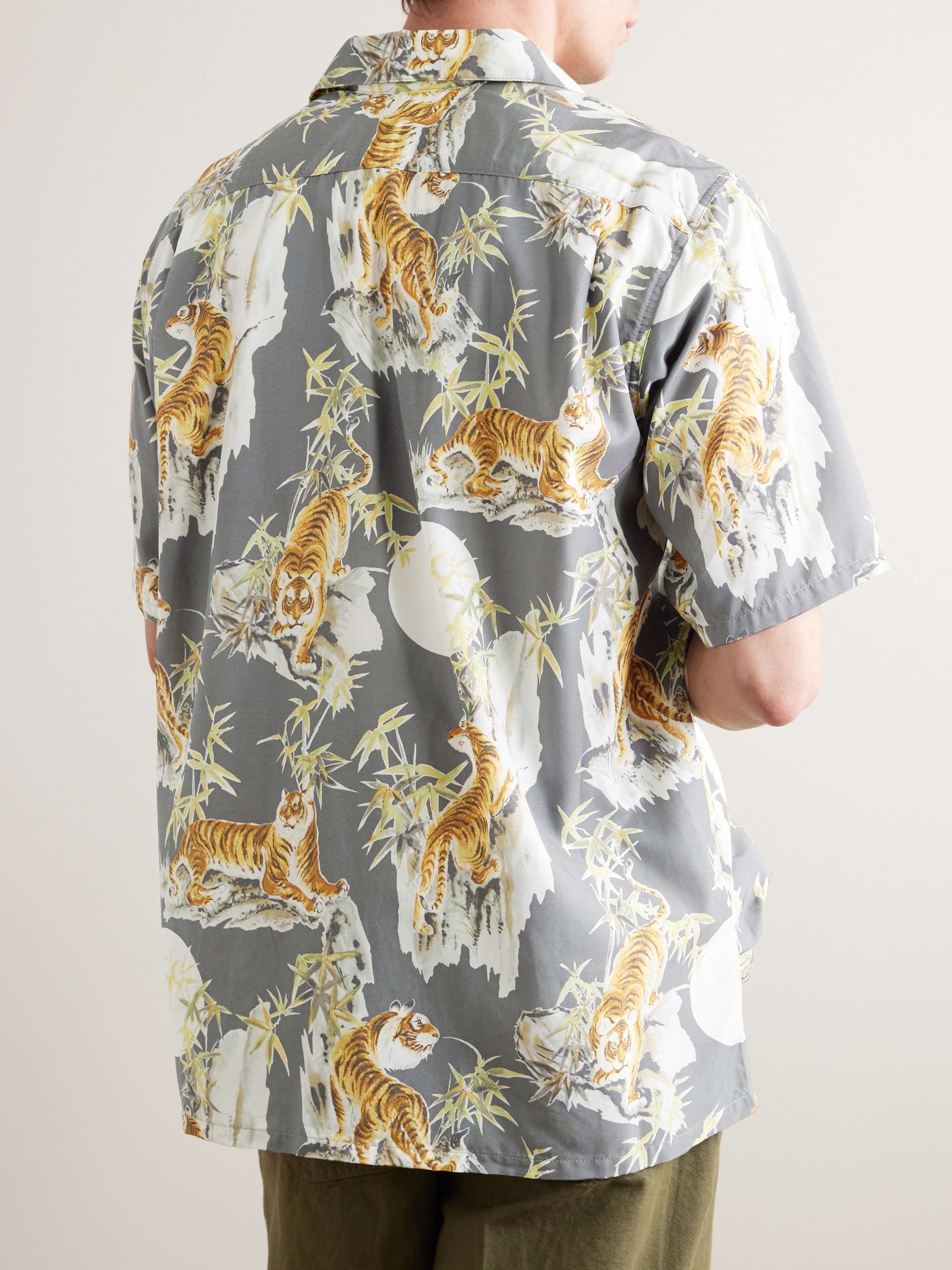 GO BAREFOOT Tiger Faded Camp-Collar Printed Cotton Shirt